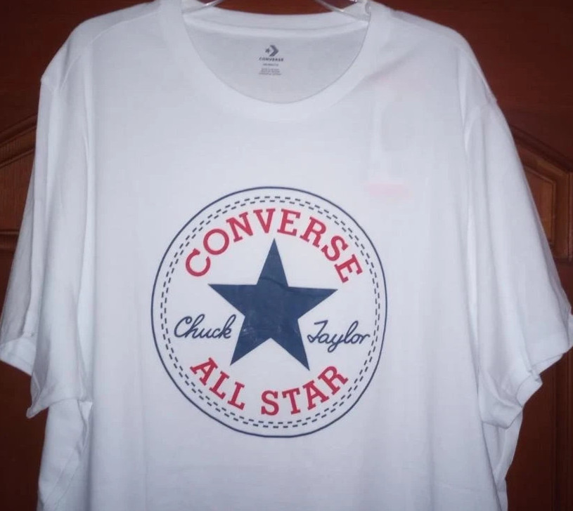 New! Converse Men’s Blue Logo Tee Relaxed Fit Printed Graphics White Size Medium