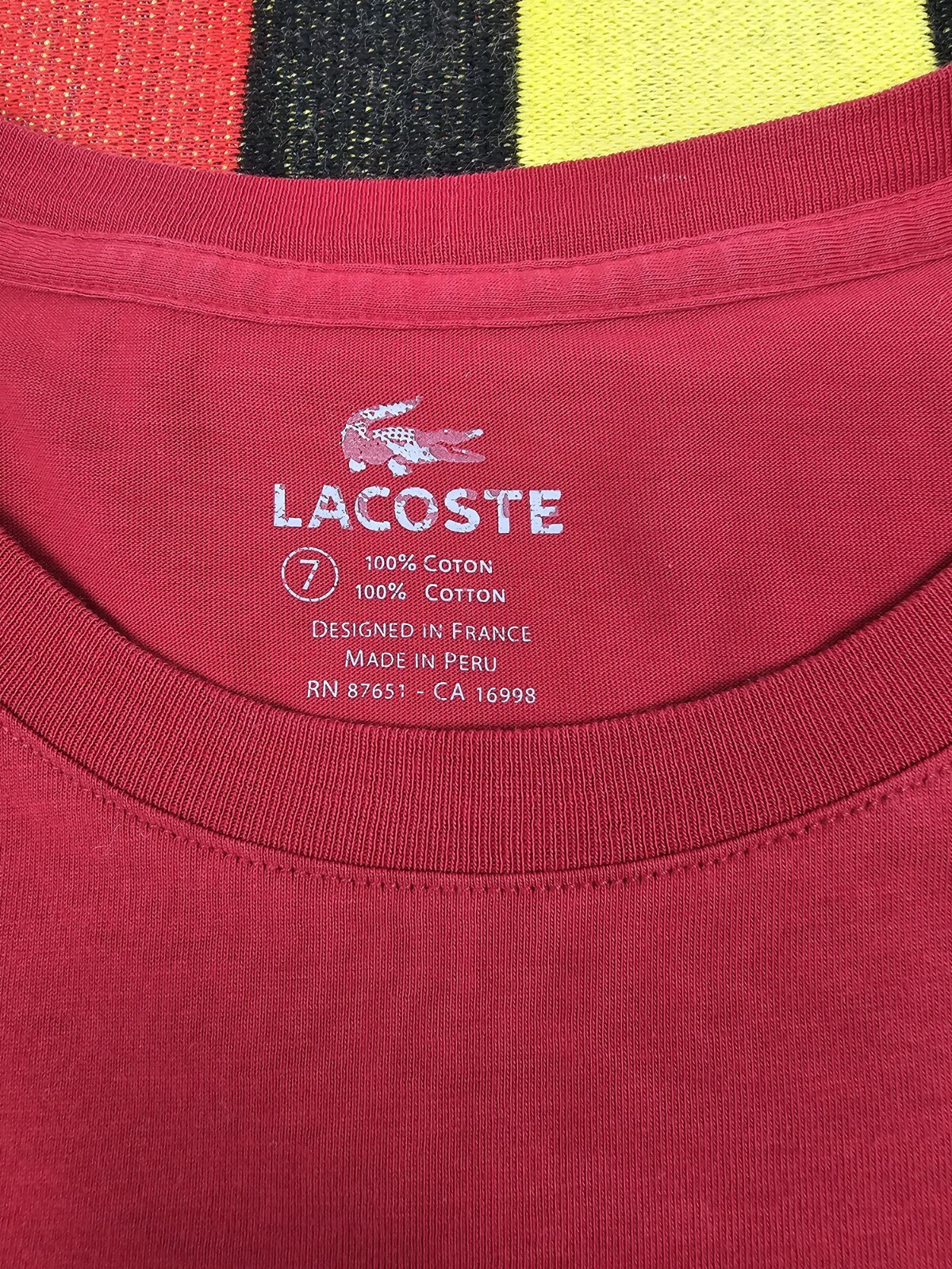 Lacoste men crewneck graphic tshirt size L 7 red vintage style logo cotton peru