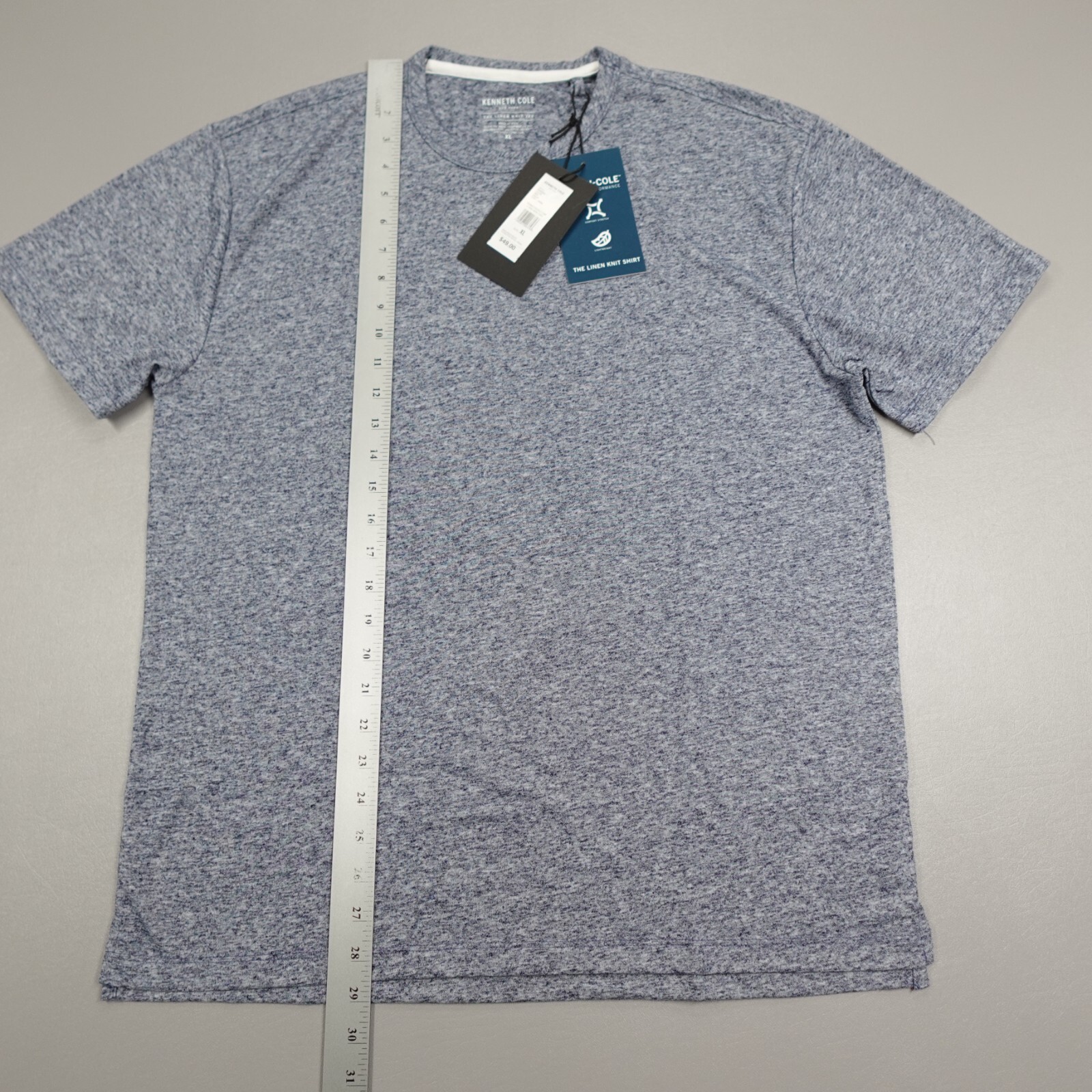 Kenneth Cole The Linen Knit Crew Neck Shirt S/S Lightweight Stretch Navy