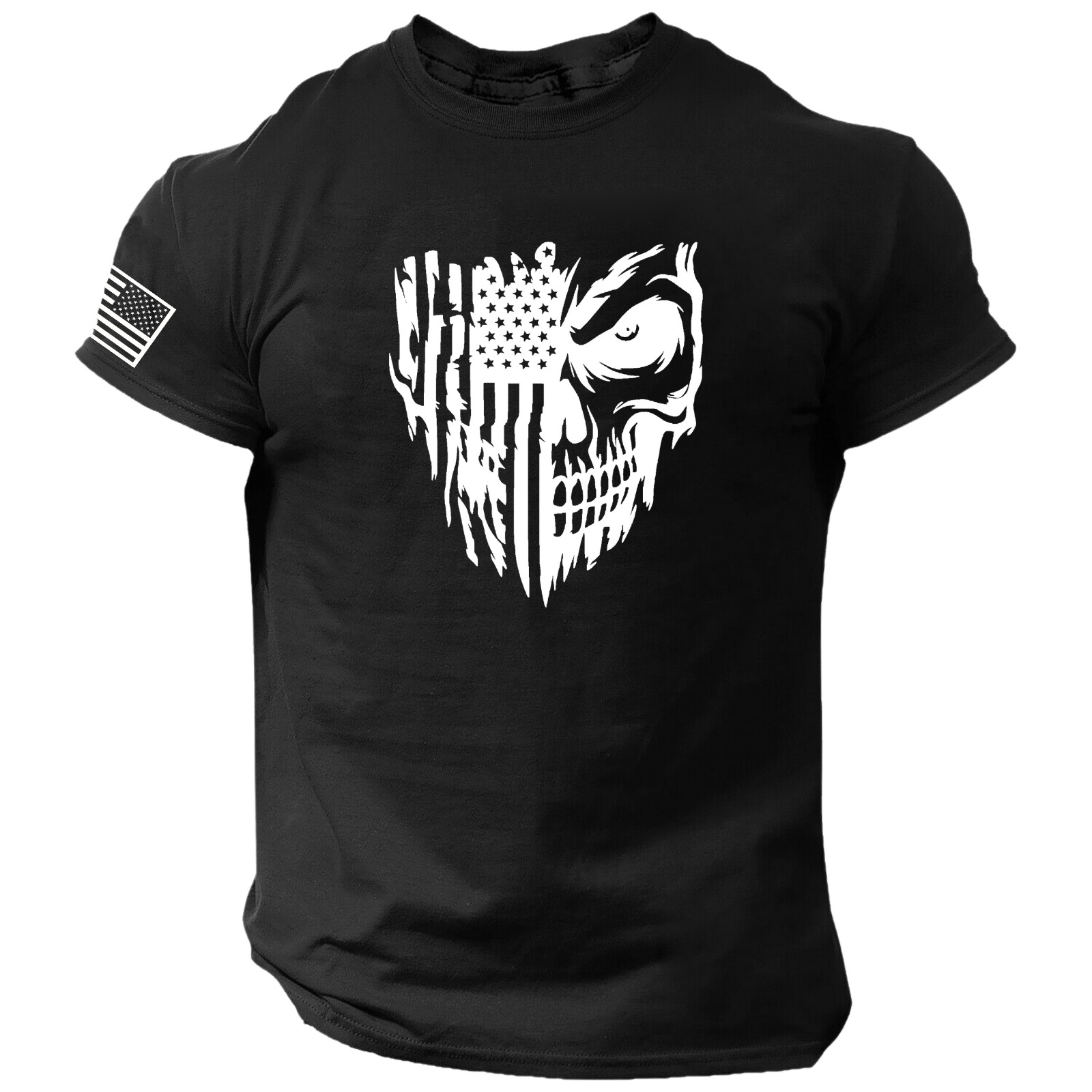Skull T-Shirt USA Warrior Flag Distressed Military