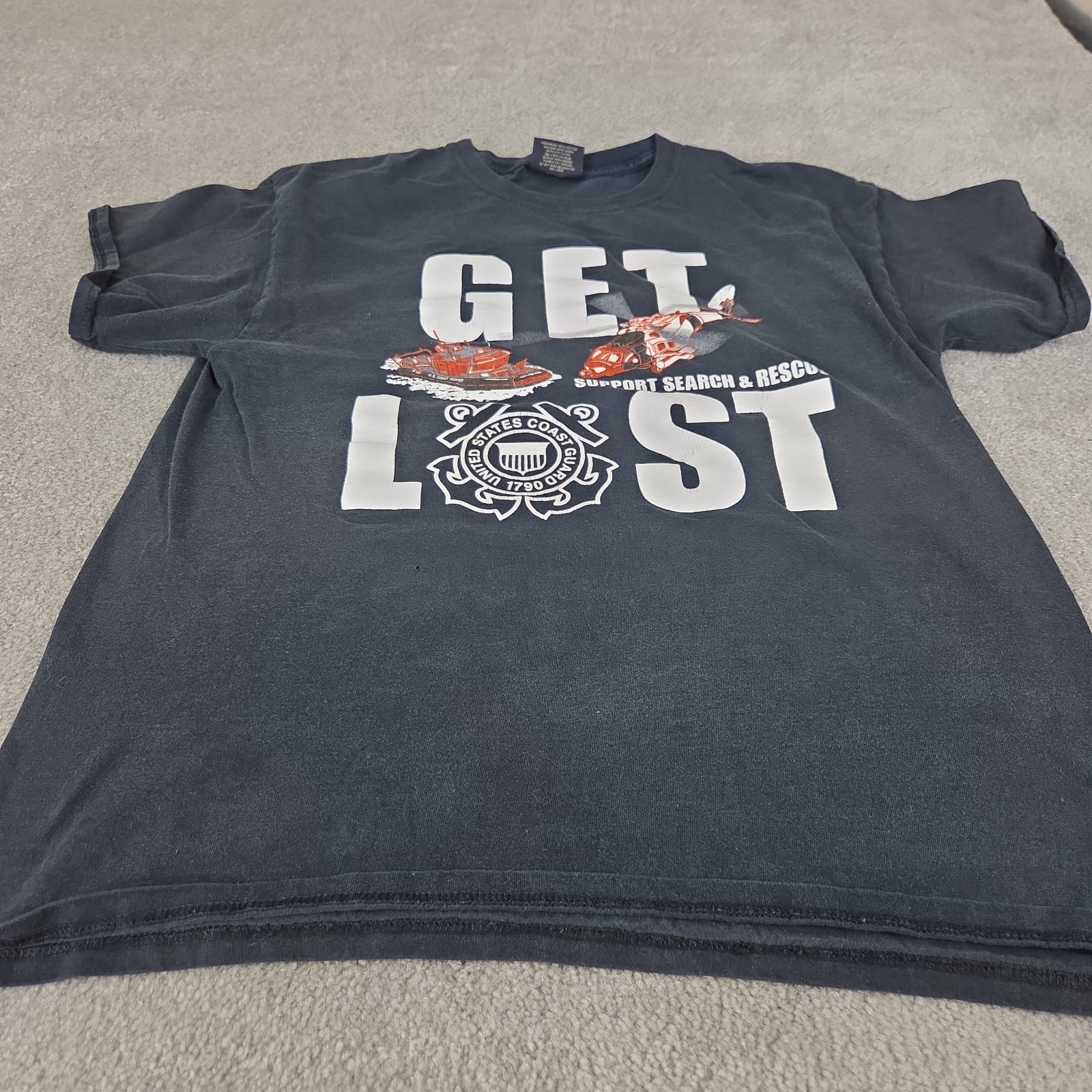 Vtg United States Coast Guard Search & Rescue MV Sport Shirt L Get Lost Support