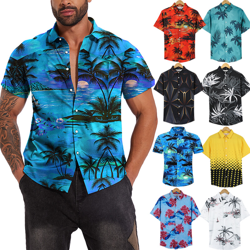 Hawaiian Shirts Men Aloha Summer Casual Beach Button-Down Cruise Holiday Party