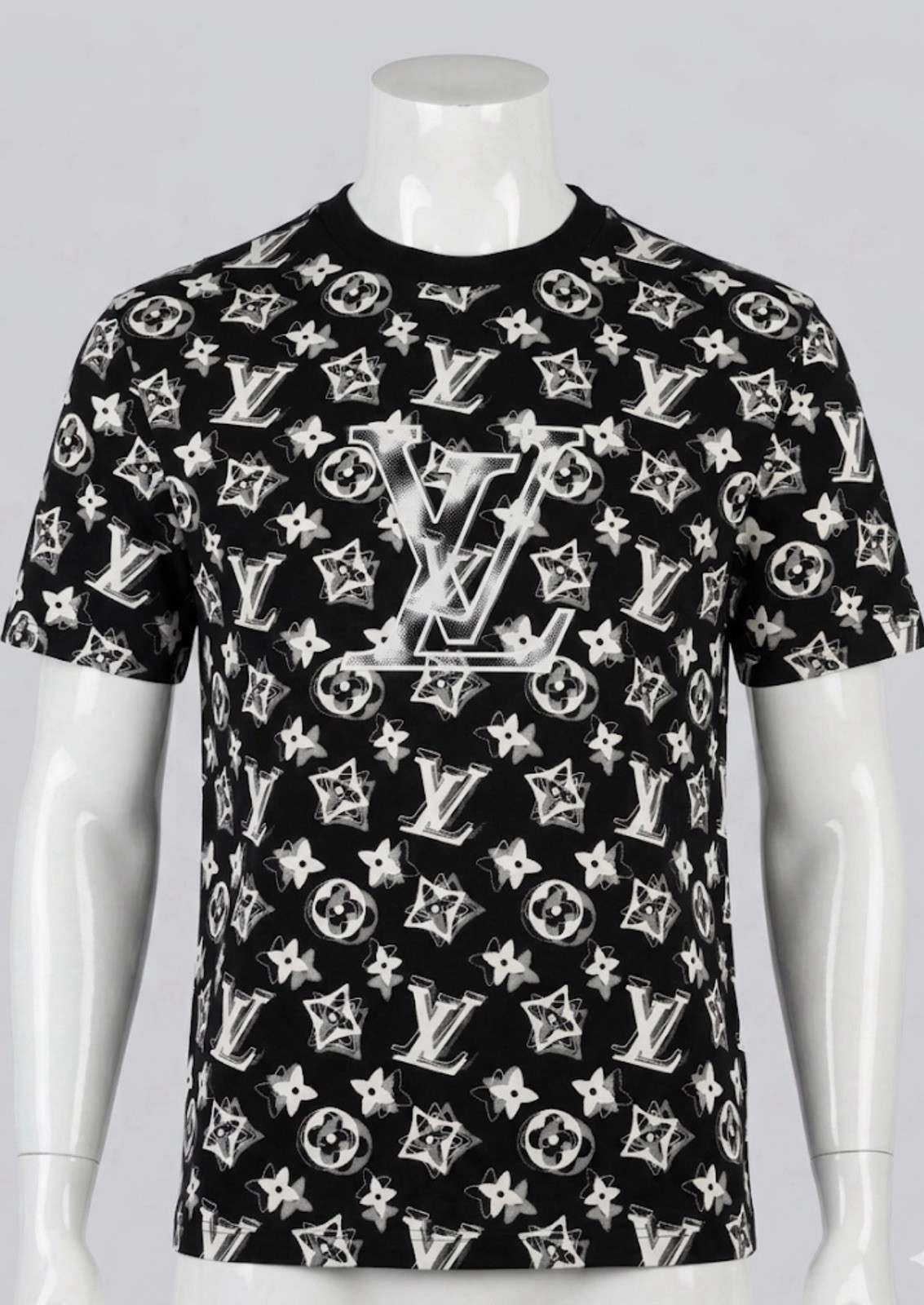 Louis Vuitton Monogram All Over Print T-Shirt Black White XXL Made France