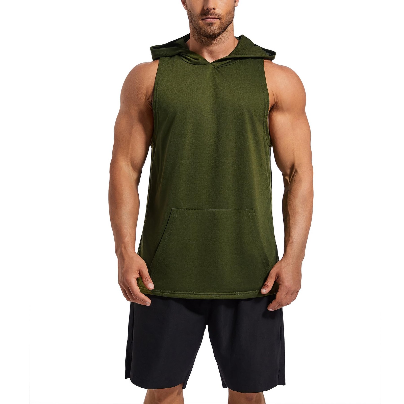 Men’s Workout Hooded Tank Tops Gym Sleeveless Hoodies Dry fit Bodybuilding Mu…