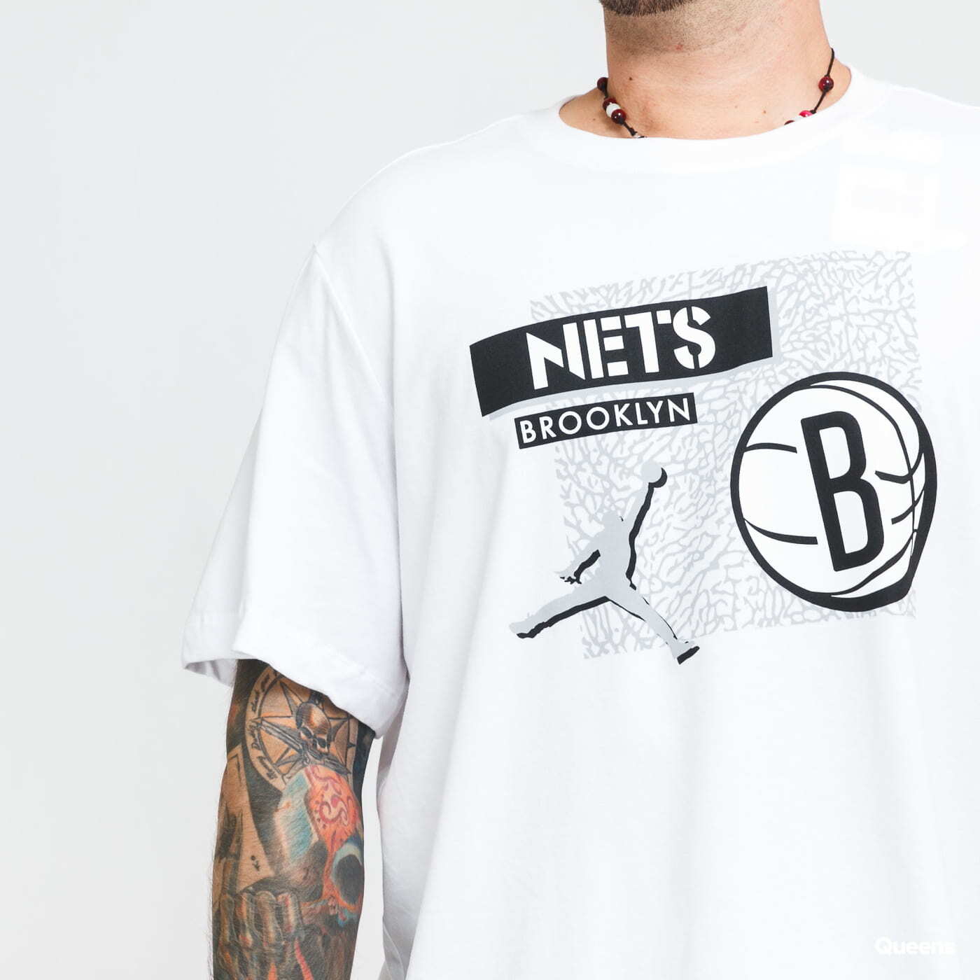 Jordan Nike Mens Brooklyn Nets Elephant Print Logo T-shirt Dri White Medium NEW