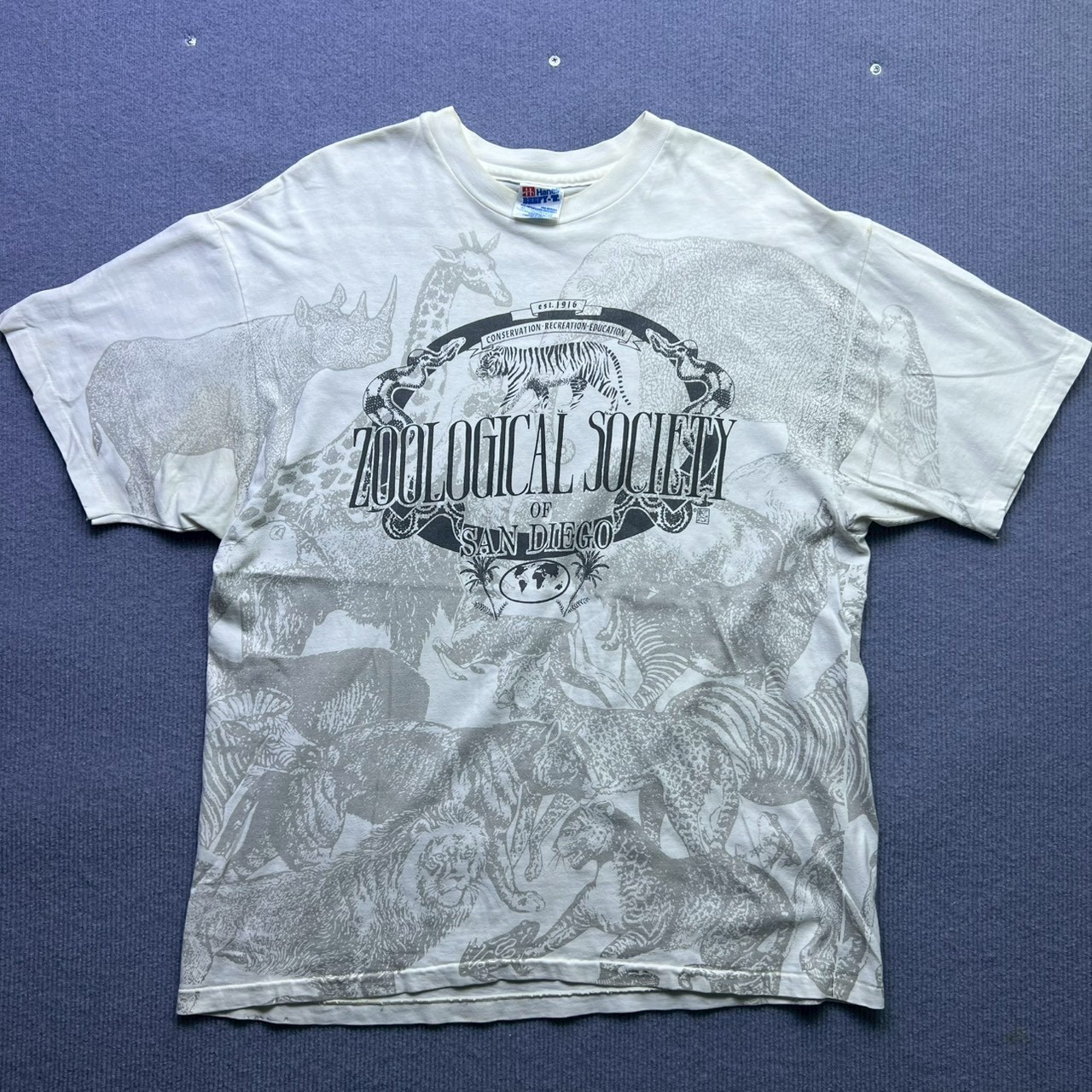 Vintage 90s San Diego Zoological Society All Over Print T-Shirt Hanes Beefy-T XL