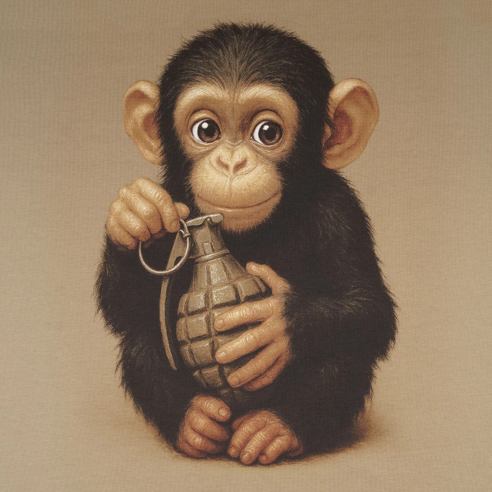 Monkey with Grenade Tactical T-Shirt Tan 499 Military Morale Graphic Ukraine