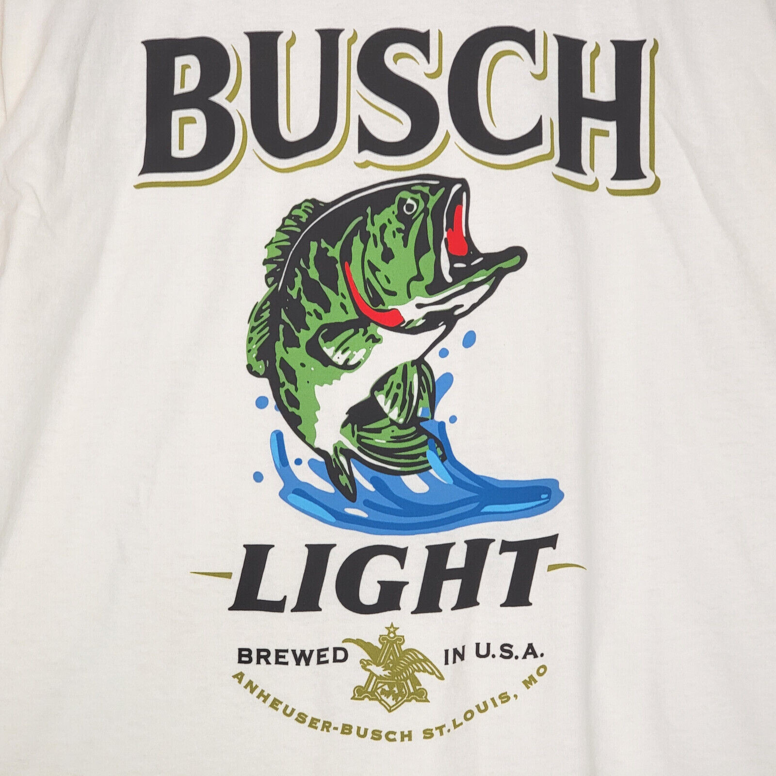 BUSCH LIGHT Beer Shirt Mens Small White Brew Fishing Bass Casual Hunting NWT