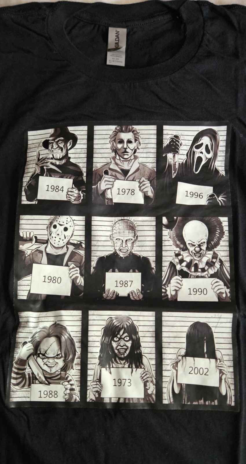 Horror Icons Mugshot Lineup T Shirt Black Size Large Freddy Jason Michael & More