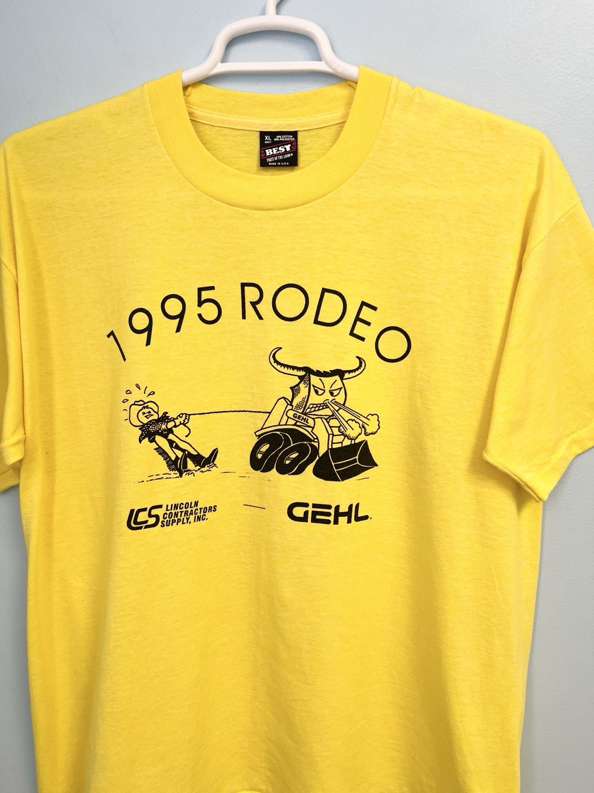 Vintage 90s Rodeo T-Shirt Yellow XL Fruit of the Loom Best USA Made Bull