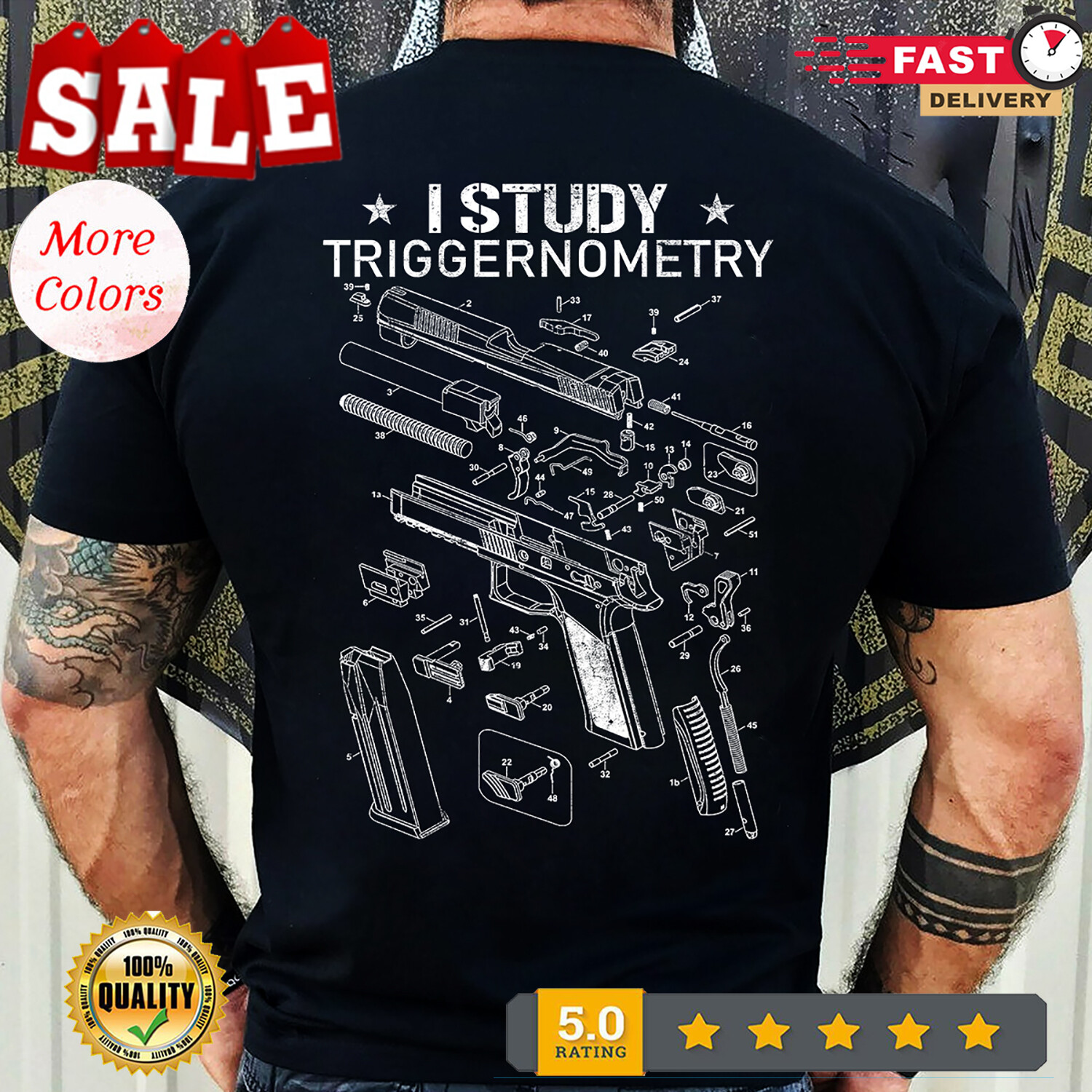 2025/Mens I Study Triggernometry Gun T-Shirt Fathers Day Gift (On Back) T-Shirt