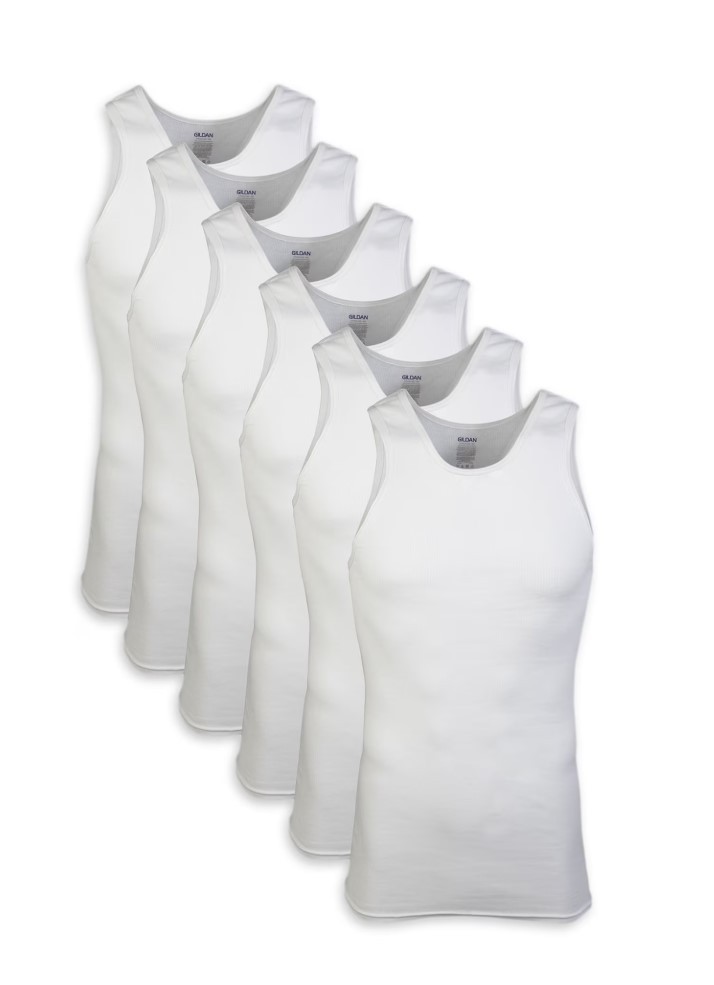 gildan tag-free A-Shirts men 6 pk size large white sleeveless