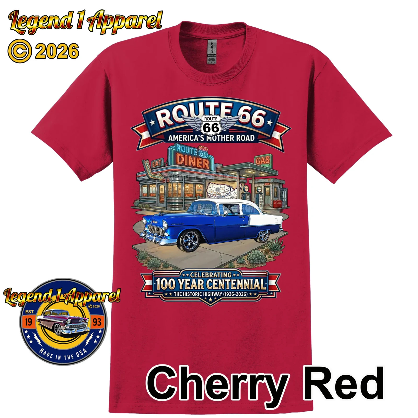Route 66 100 Year Centennial, 1955 Chevrolet Bel Air Coupe T-Shirt