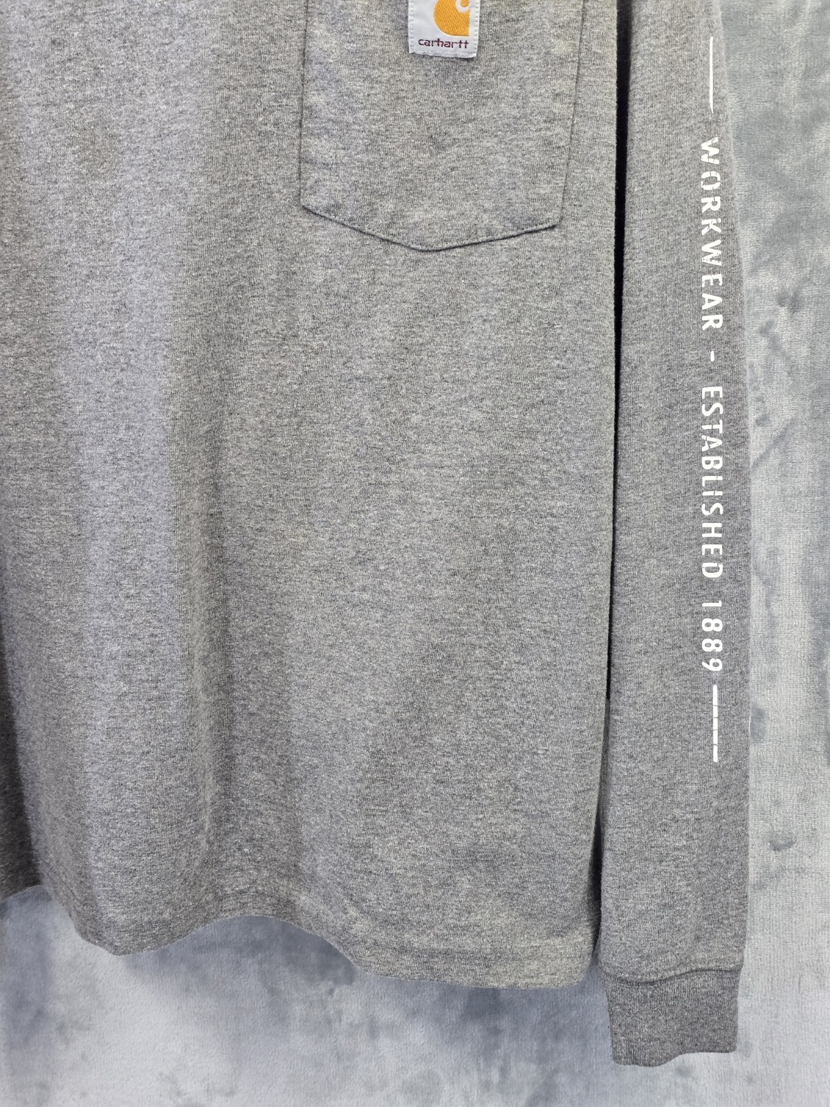 Carhartt Mens Long Sleeve Original Fit Pocket T-Shirt Size Medium Grey Flawed