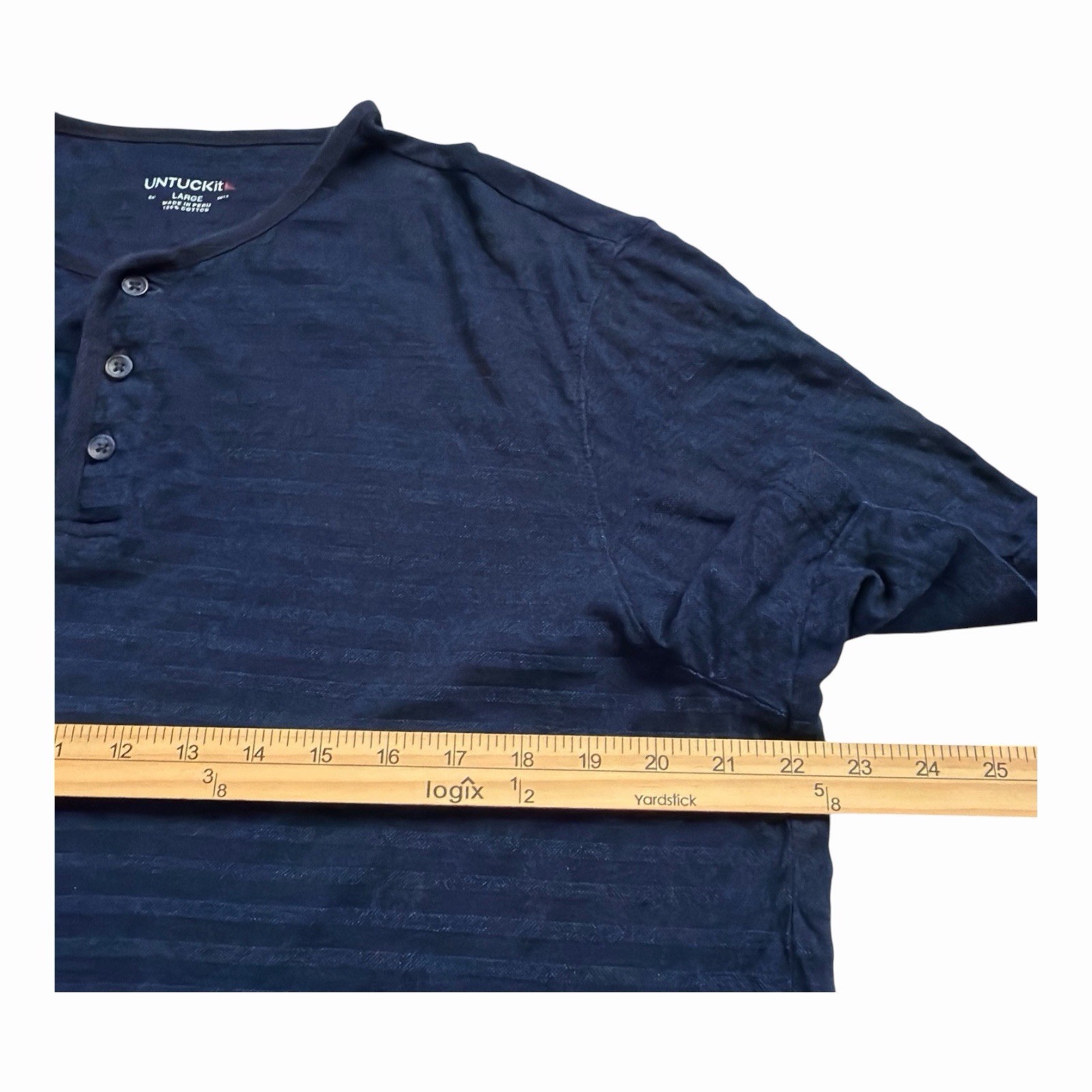 UNTUCKit Henley Shirt Mens Large Indigo Wash Striped Textured Casual 100% Cotton