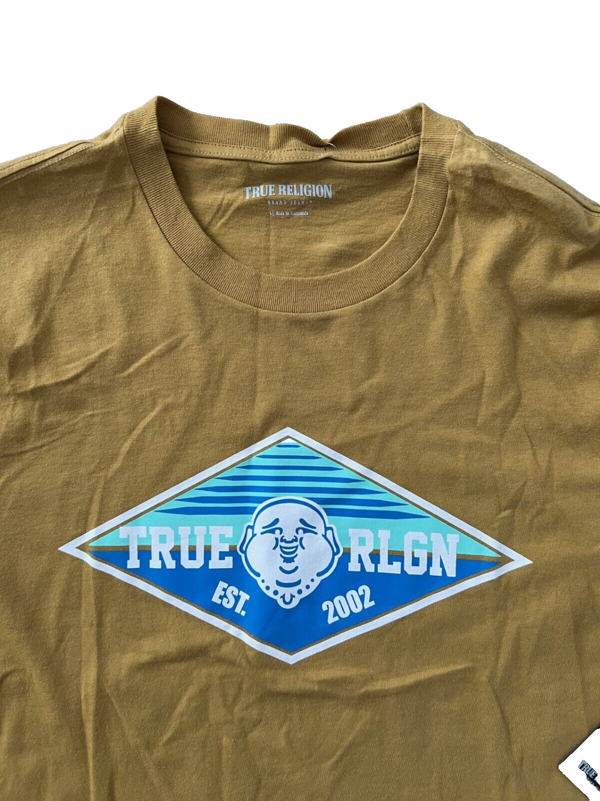 True Religion Buddha Face Logo Tee Shirt Antique Gold ( L )