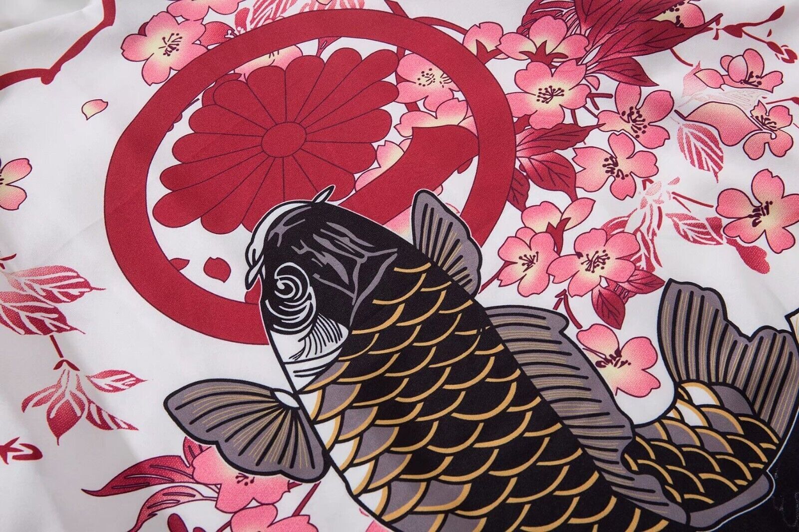 Niepce Streetwear Japanese Black Kimono Graphic Tee Fish Short Sleeves Shirt