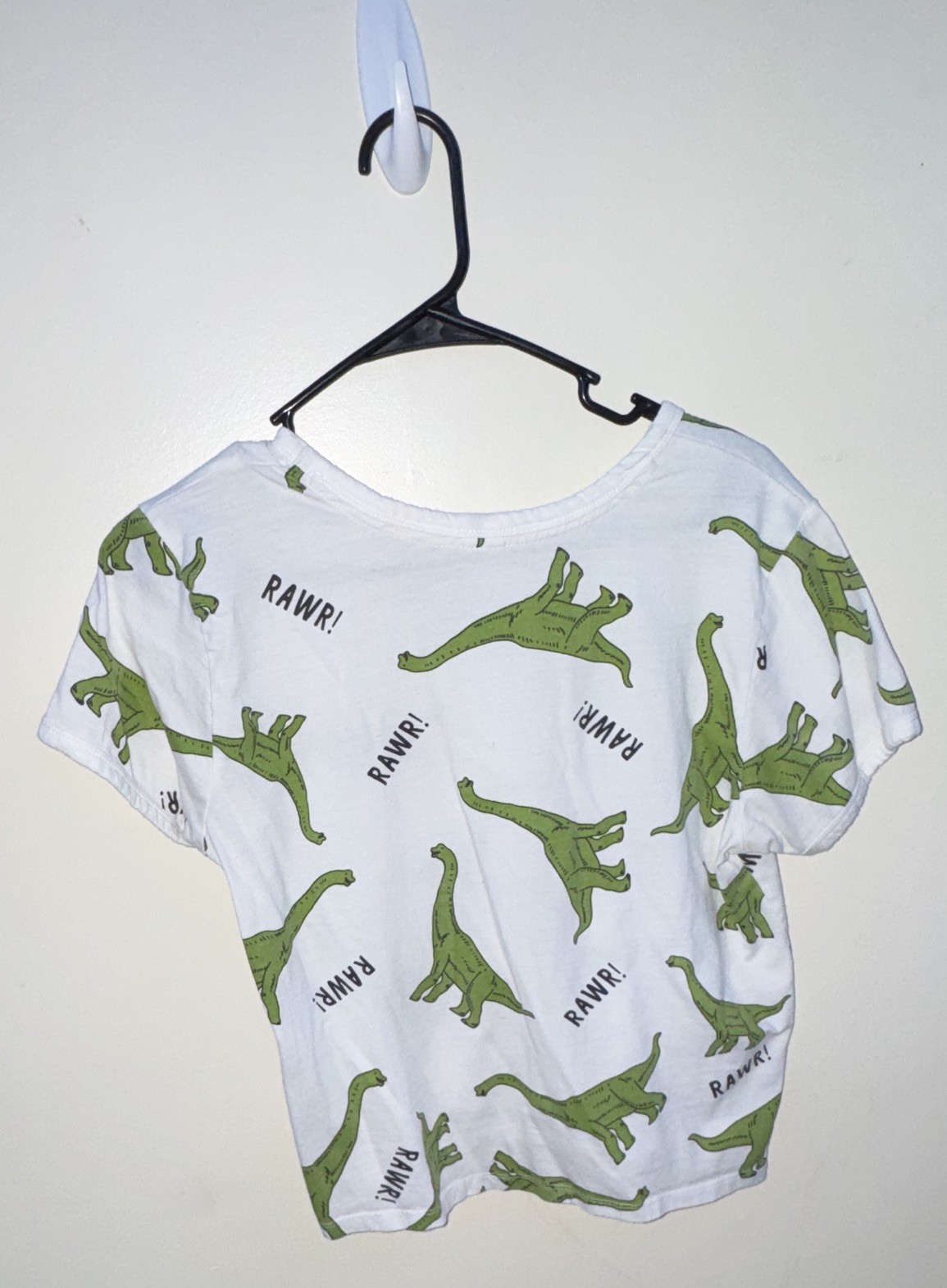Recycled Threads women’s crop top L White Dinosaur Crew Neck Short Sleeve Tee