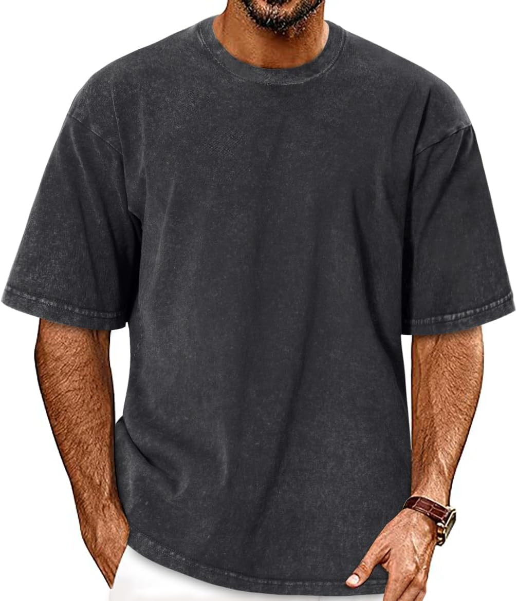Oversized Tshirt for Men Short Sleeve Vintage Washed Cotton Basic Loose Tee 2026