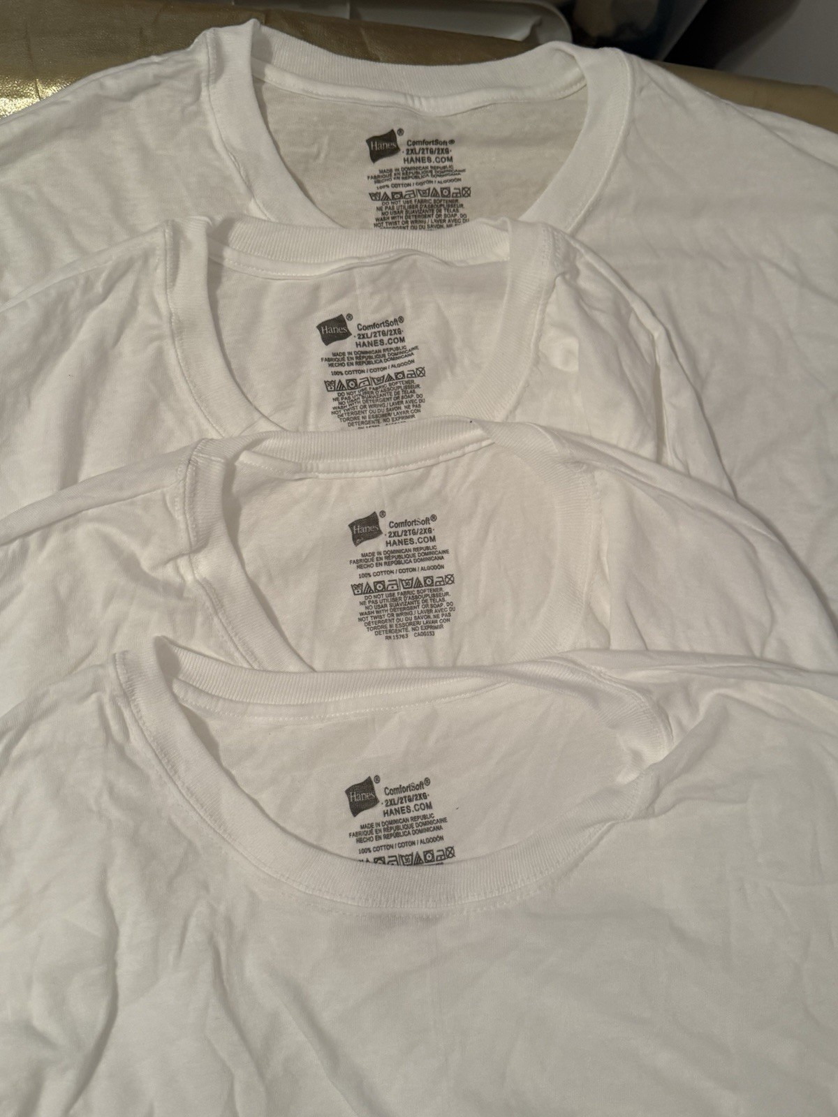 NWT Hanes 4 Pack Original Fit Crew Cotton T Shirts White Size 2XL 50”-52″