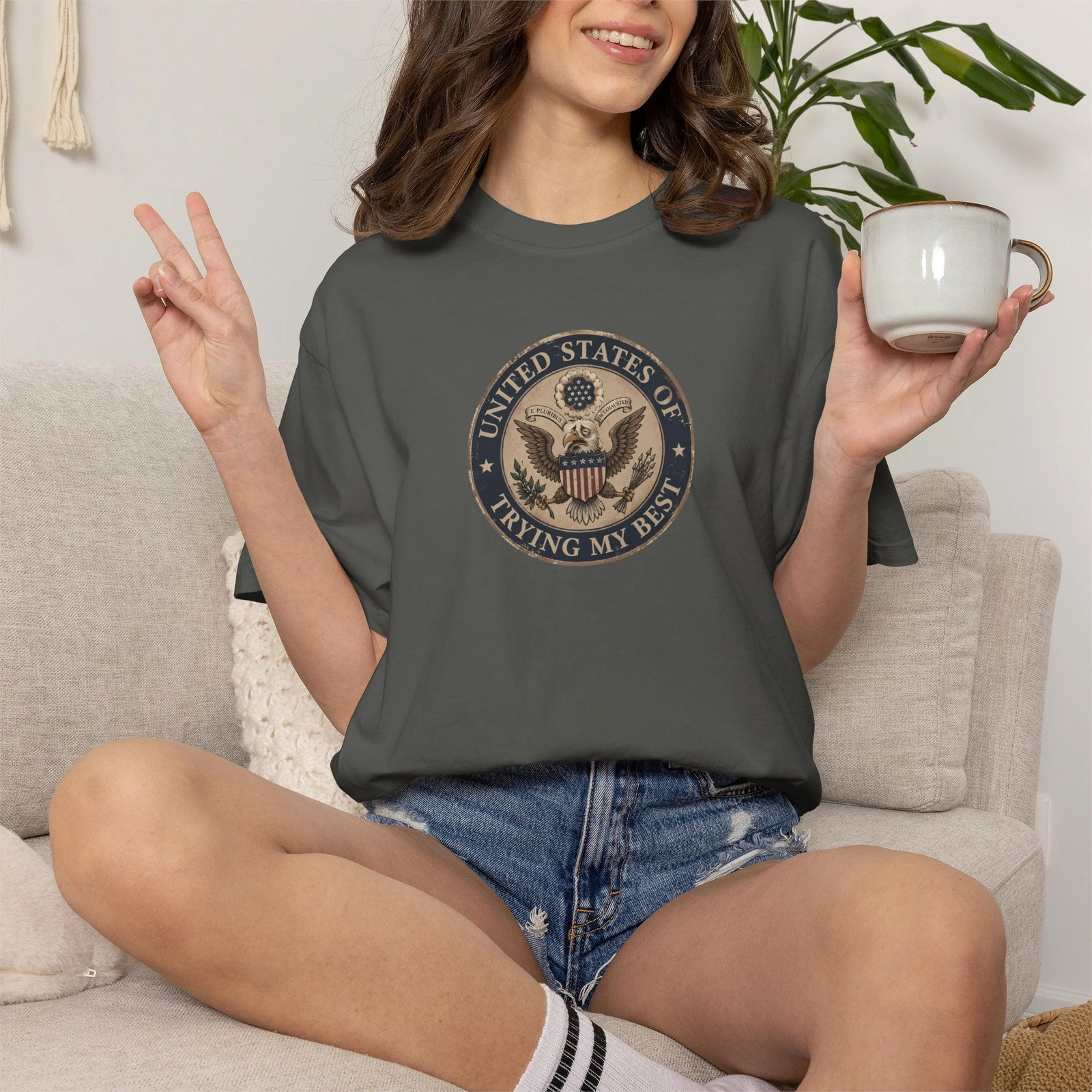 United States of Trying My Best Unisex T-shirt USA Graphic Tee Garment Dyed