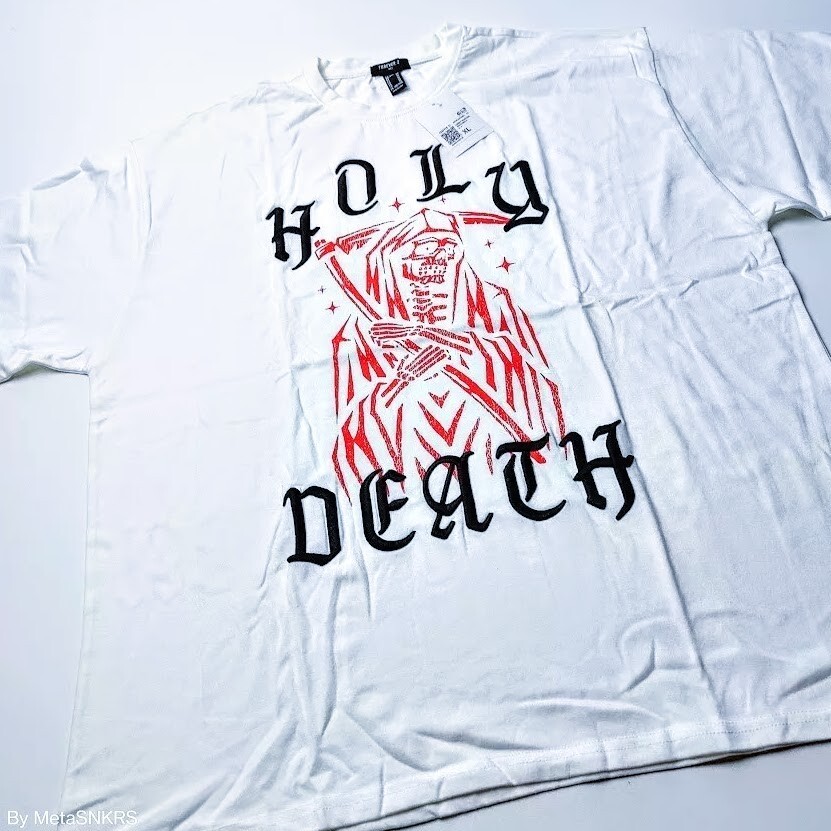 Forever 21 2XL Men’s T Shirt White Red Black Reaper Graphic Embroidered NWT