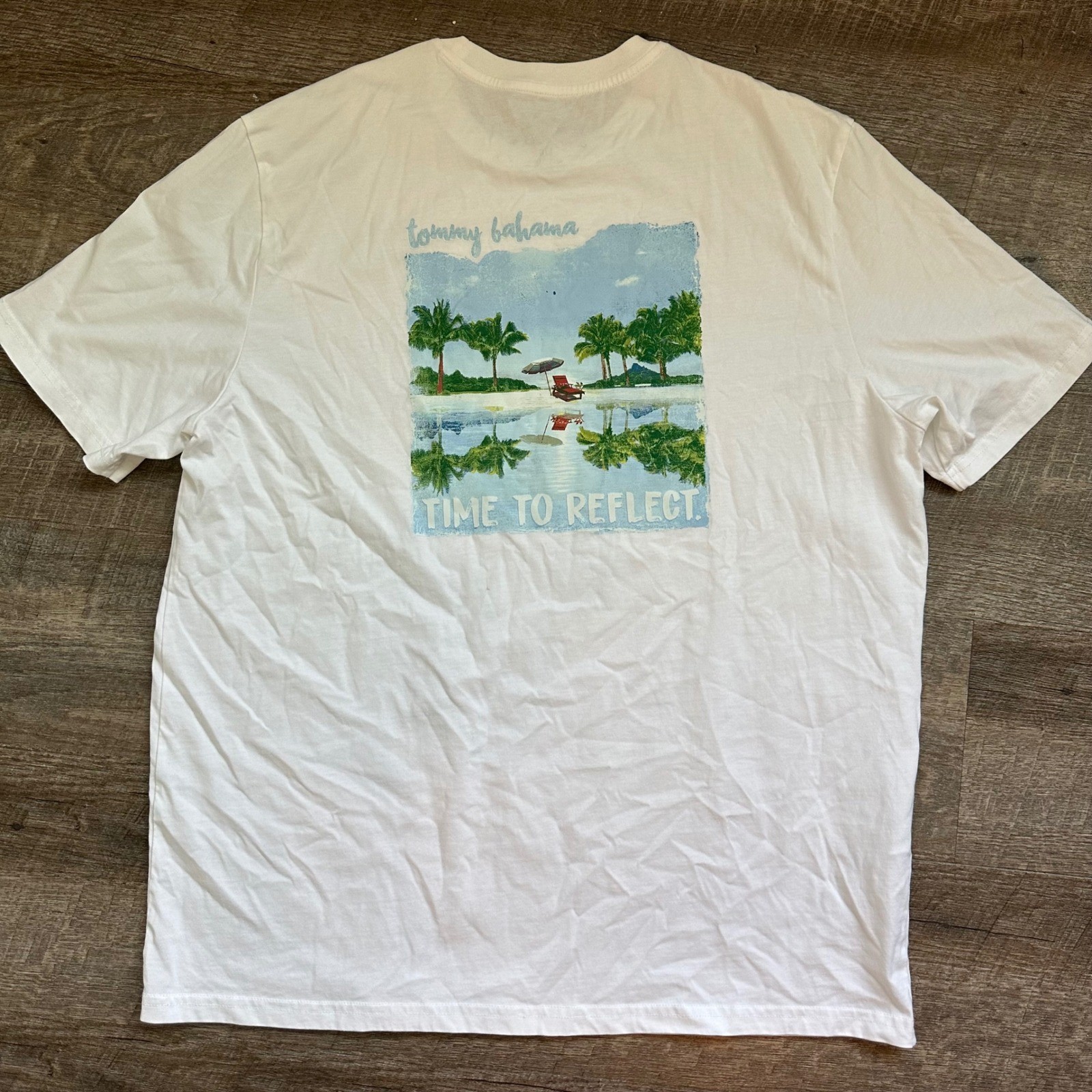 Tommy Bahama Time To Reflect Beach Graphic T-Shirt Large White Palm Tree Back