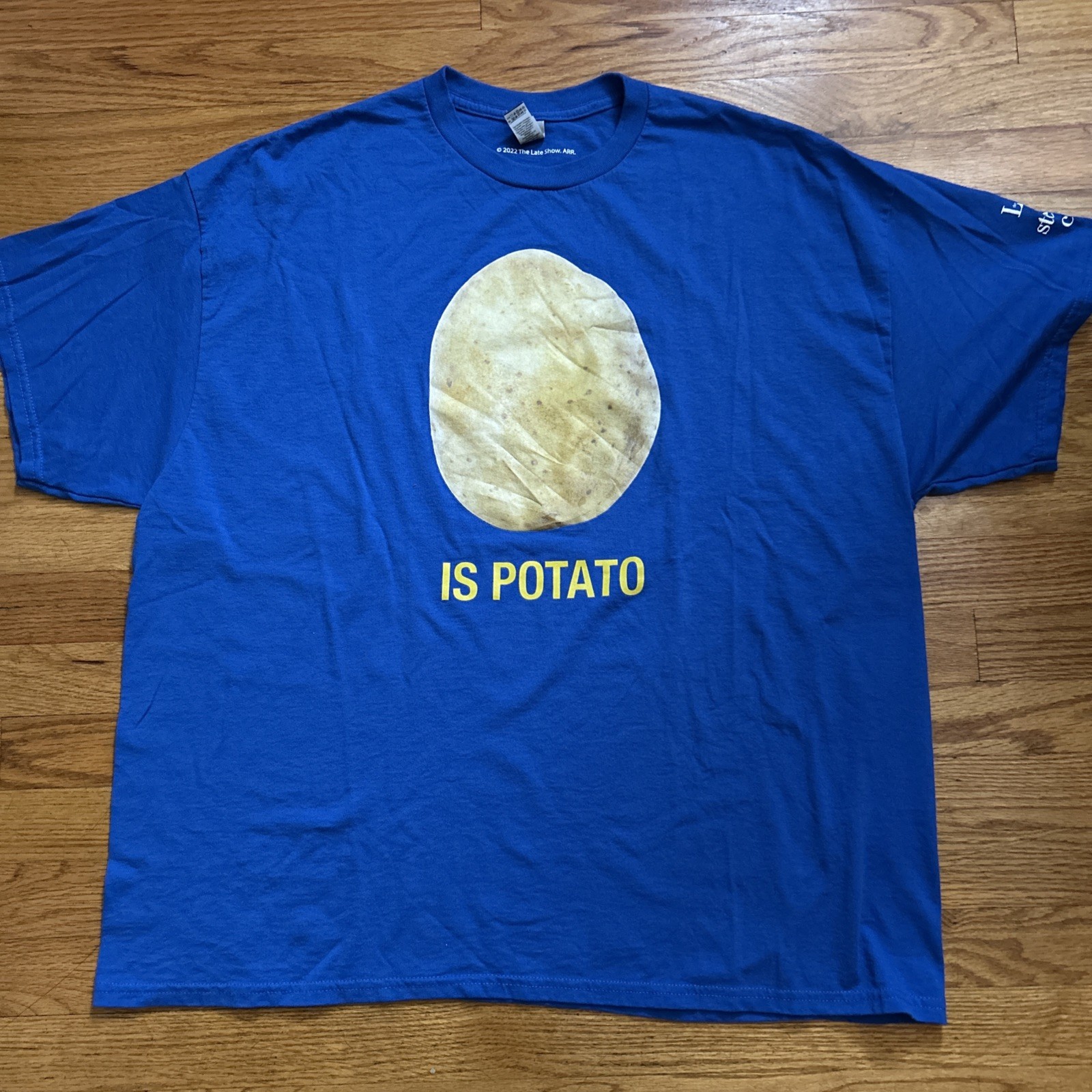 IS POTATO 2022 T-SHIRT – STEPHEN COLBERT LATE SHOW – BLUE – SIZE 2XL – OFFICIAL