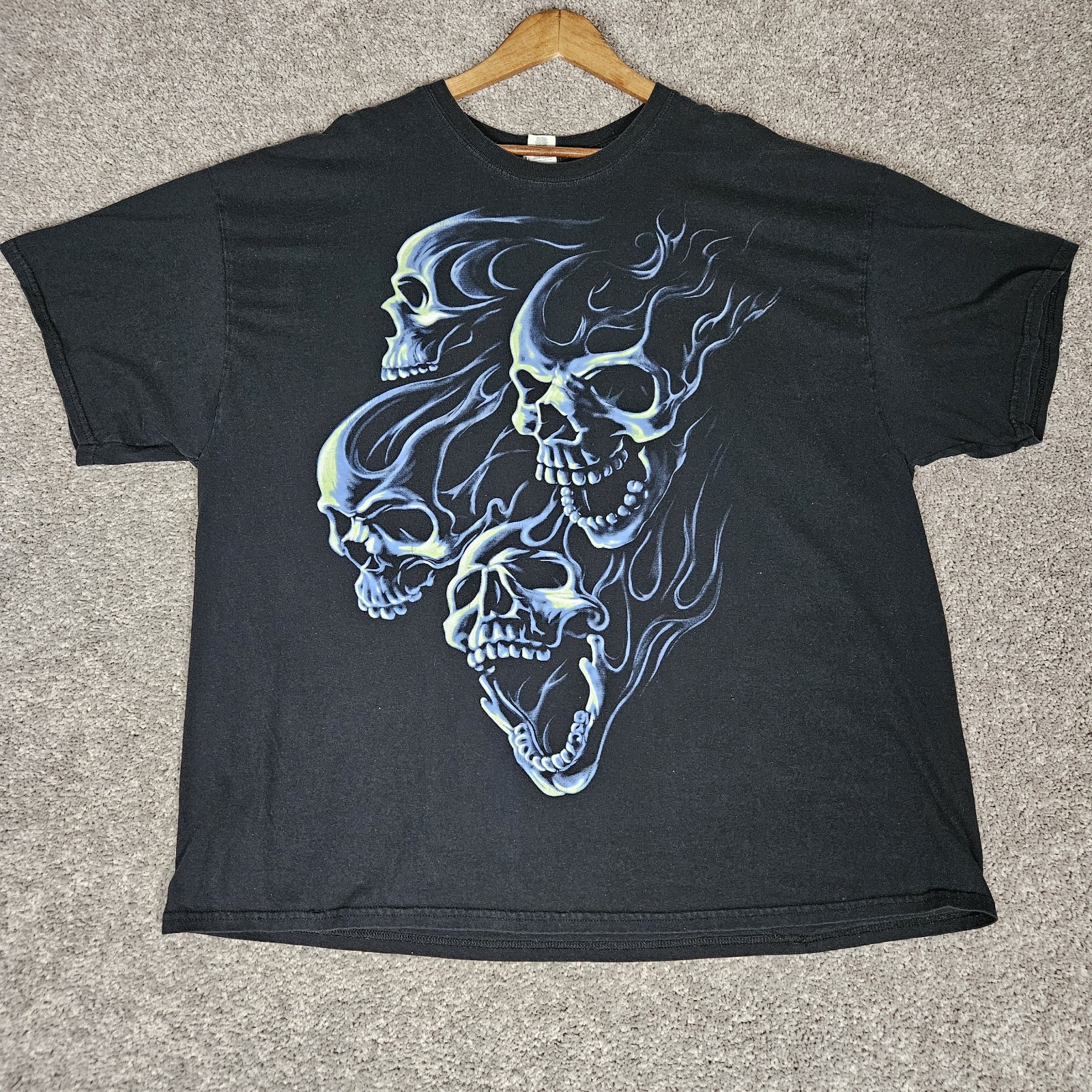 Vtg Skull T-Shirt Adult 3XL Black Tee Y2K Biker Skater Punk Horror Grunge Metal