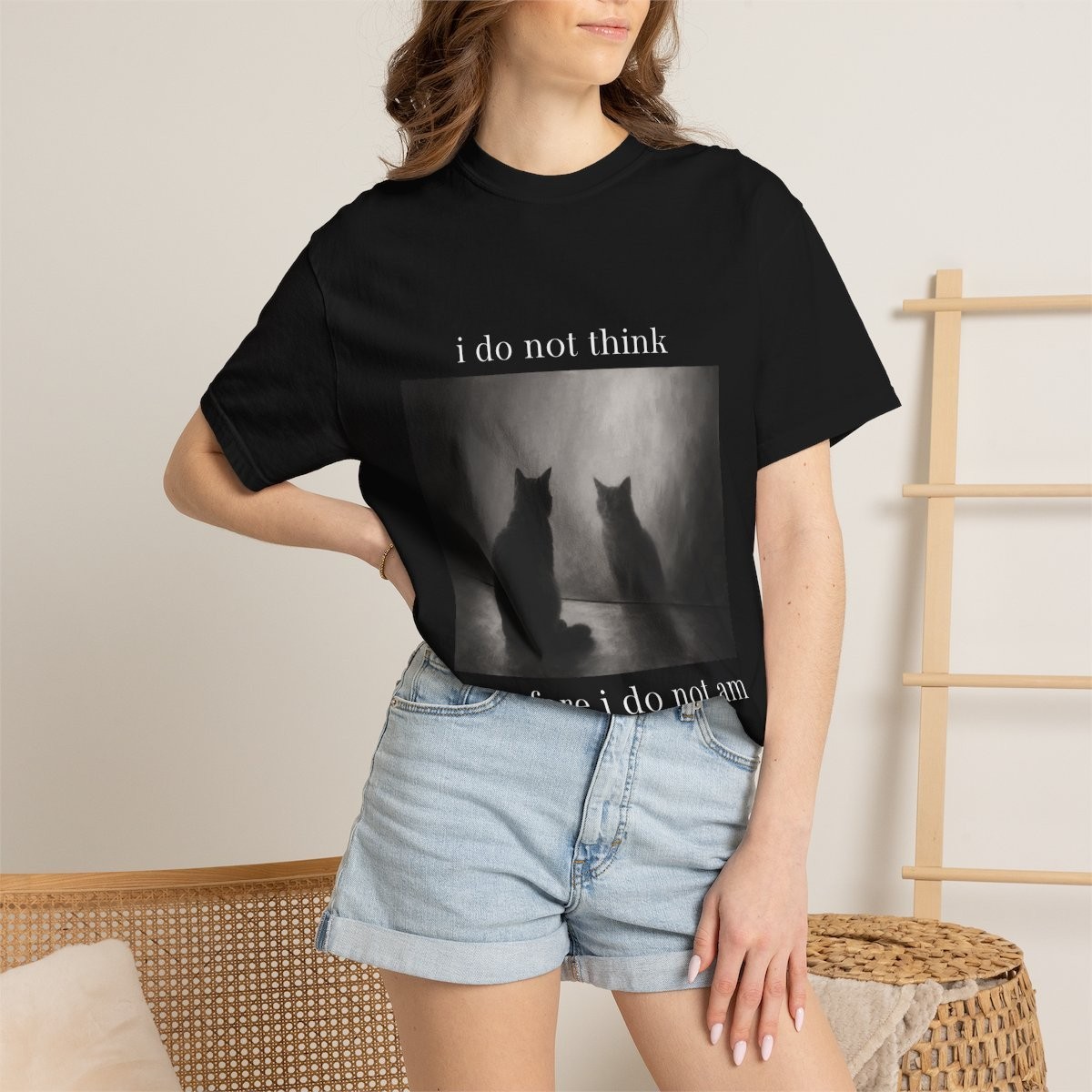 “I do not think therefore I do not am” Philosophical Cat Meme Unisex T-shirt