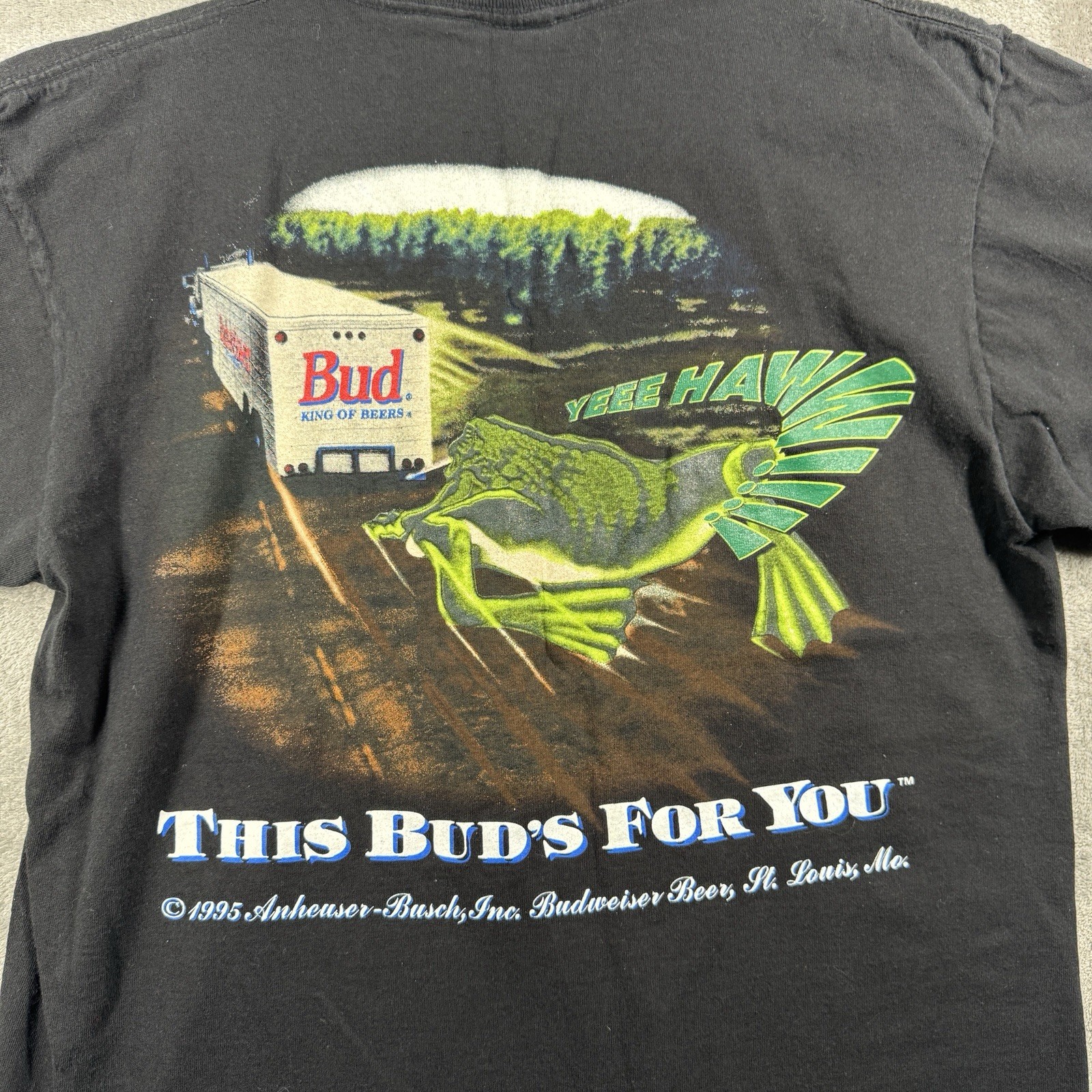 Budweiser Shirt Frogs Unisex Large Double Graphic Breweriana 1995 90s Vintage