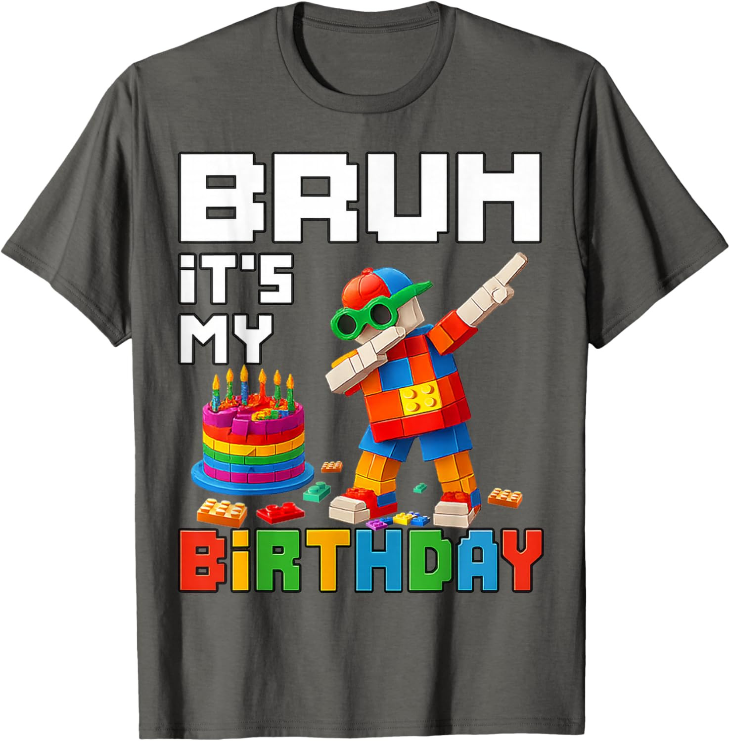 Bruh Its My Birthday Master Builder Block Brick Men Boy Kid T-Shirt