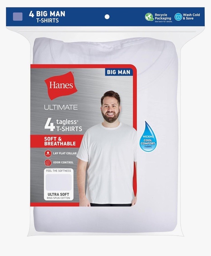 4 Hanes Ultimate Big Man 2XB White Crew Neck T-Shirts