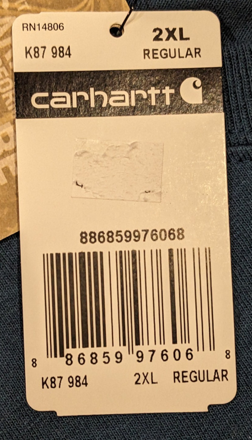 Men’s Carhartt Original Fit Pocket Tee K87 984 Teal TShirt 2XL READ DESCRIPTION