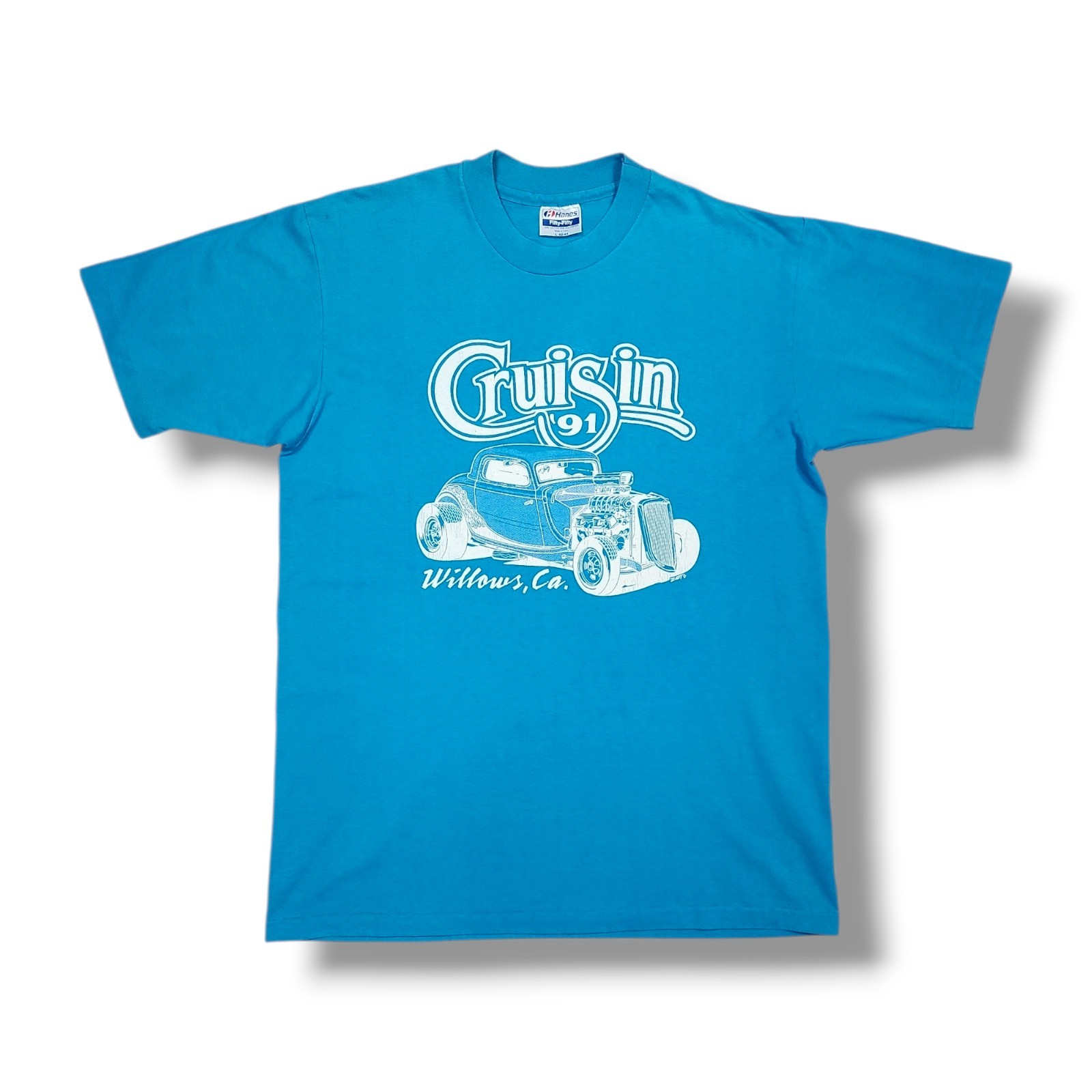 Vintage CRUISIN 1991 Willows, CA Street Rod Single Stitch Blue T-Shirt Men’s L