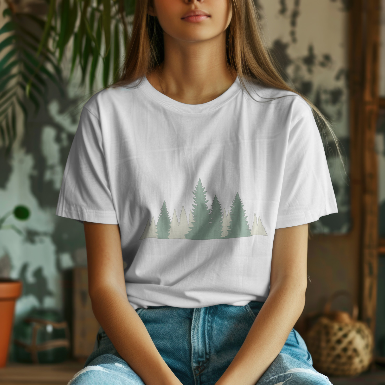 Pastel Pine Forest Minimalist Nature Trees Outdoor Unisex T-Shirt