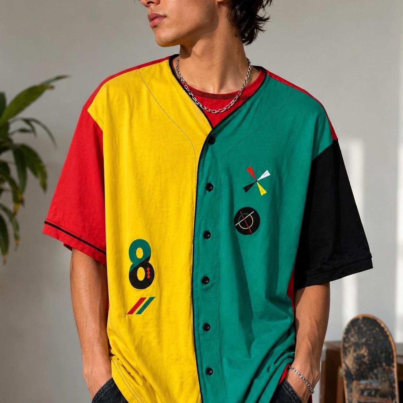 Rasta multicoloured baseball jersey