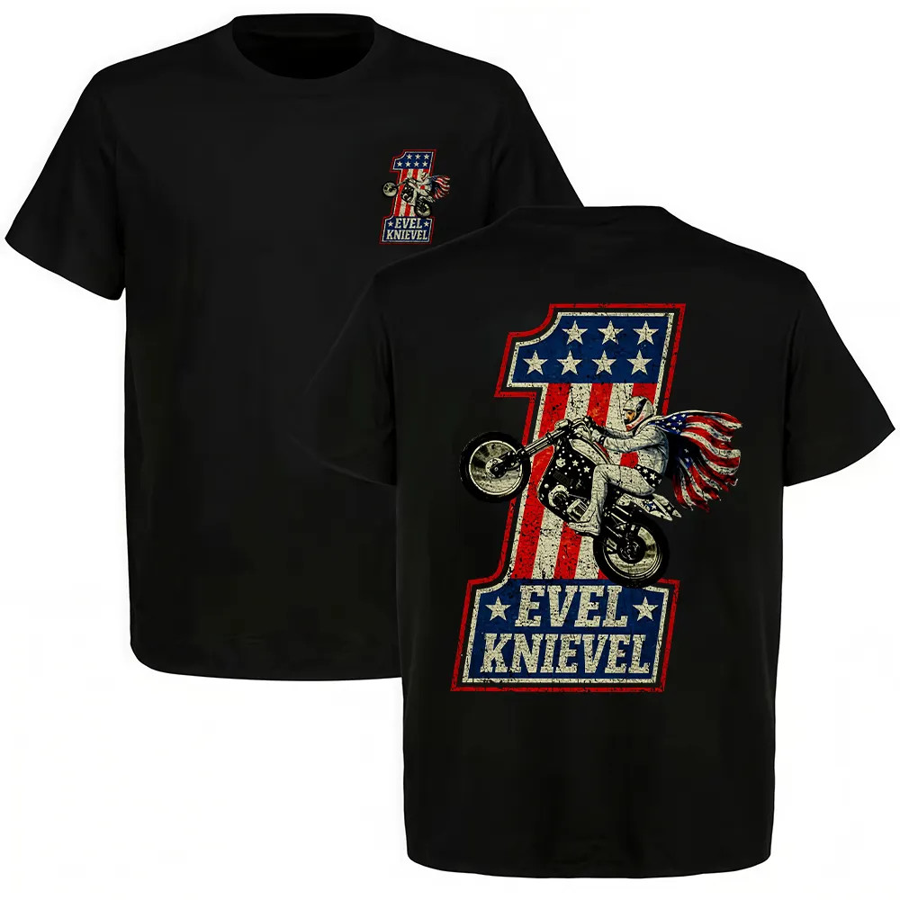 Evel Knievel T Shirt Stuntman Motorcycle Vintage Biker Graphic Mens Cotton Tee
