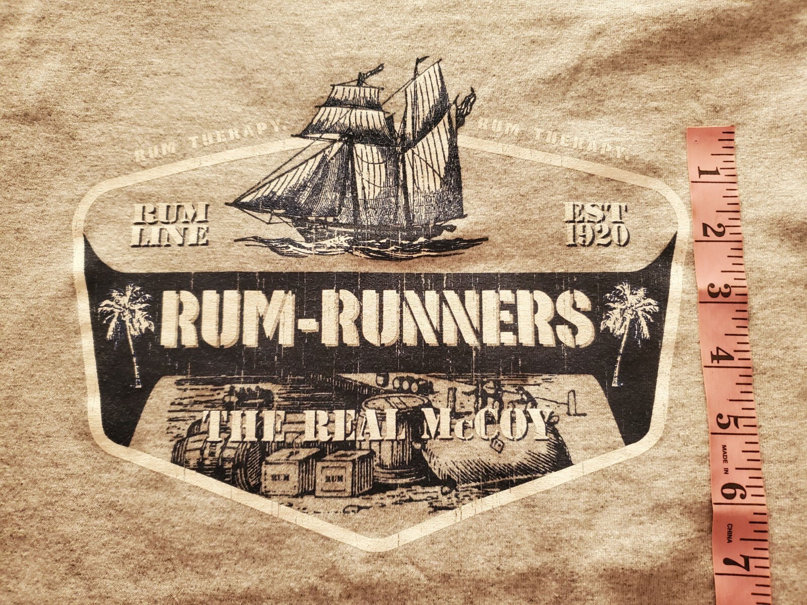 Rum Runners T Shirt Rum Therapy Real McCoy Tiki Aloha Day Drinking Gray Tee M
