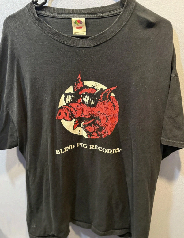 Vintage Blind Pig Records Shirt Mens Black Fruit Of The Loom Graphic Tee 90s