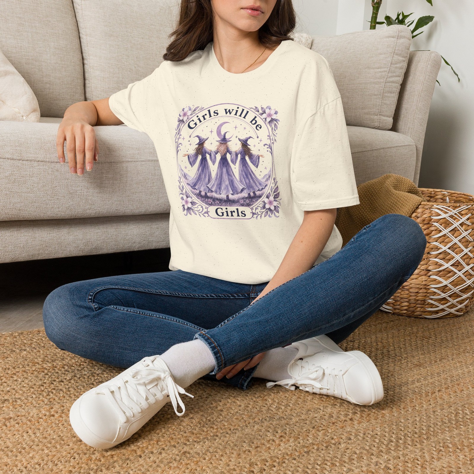 Girls Will Be Girls Floral Witch Shirt, Witch Cottagecore Whimisgoth Halloween