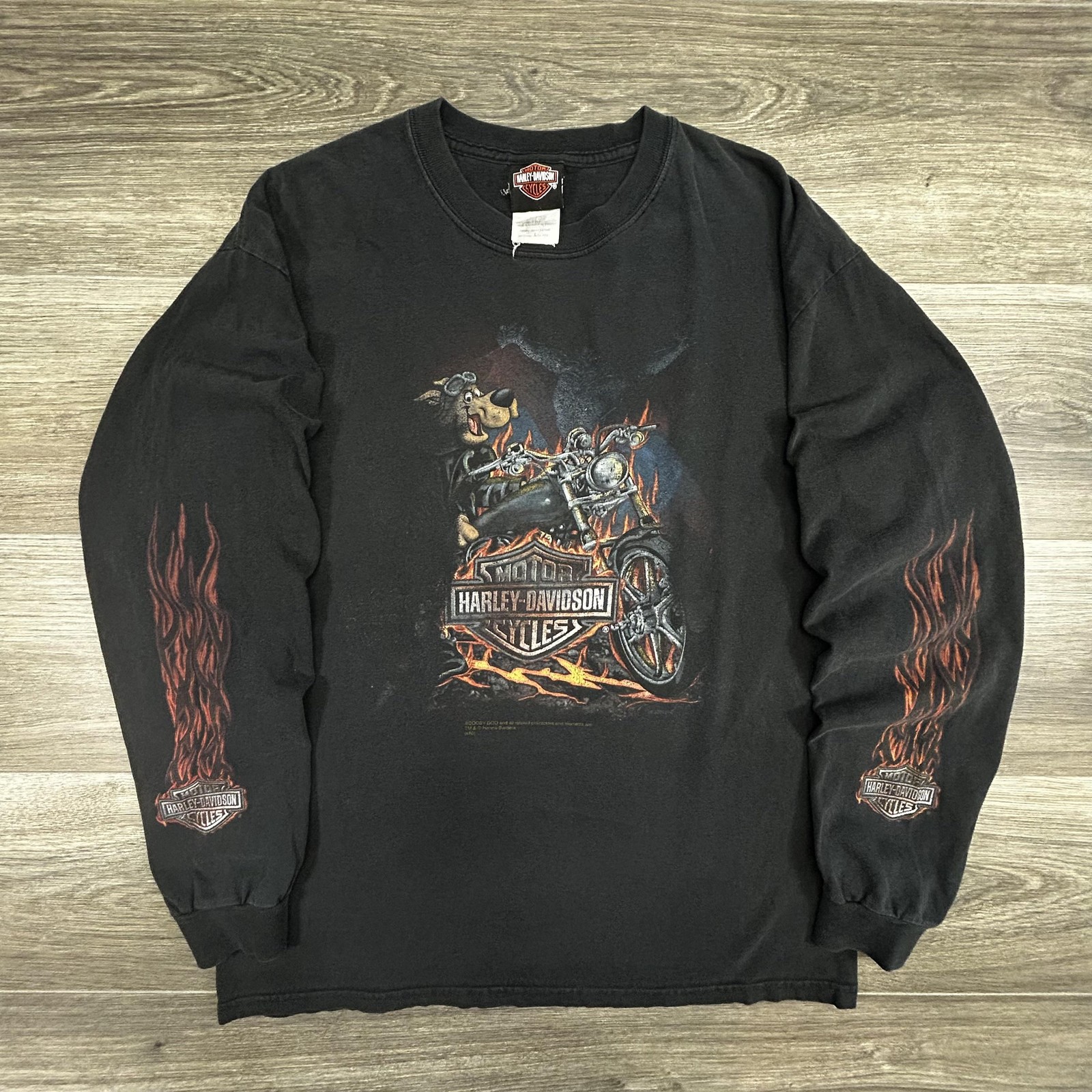 Vintage Harley Davidson Looney Tunes Shirt Large Black Long Sleeve Scooby-Doo