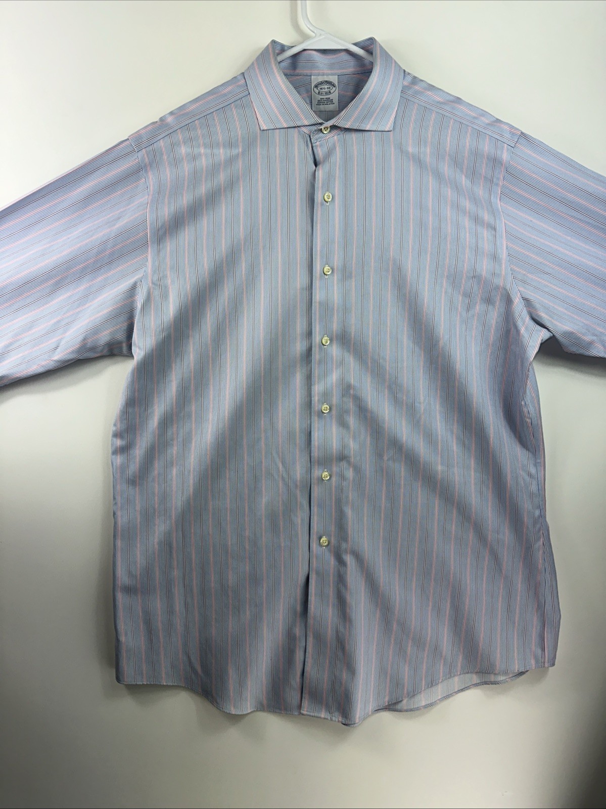 Brooks Brothers Classic 16.5 33 Blue White Striped Non-Iron Supima Cotton Shirt