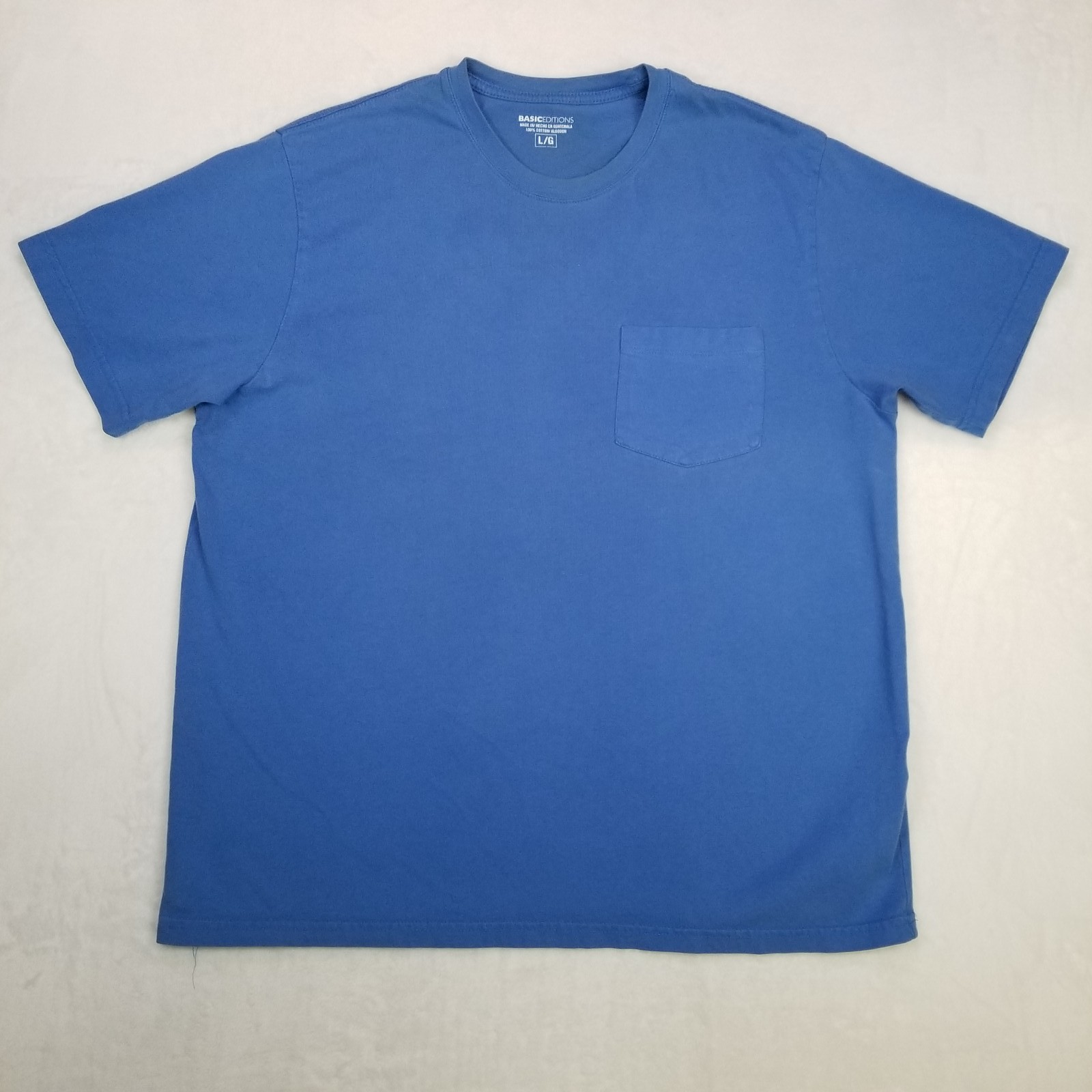 Basic Editions Men’s Blue Left Chest Pocket Crew Neck T-Shirt Size Large Casual