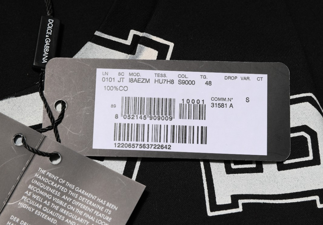 DOLCE & GABBANA T-shirt Black Cotton Letter Print Short Sleeve IT48/US38/M $900