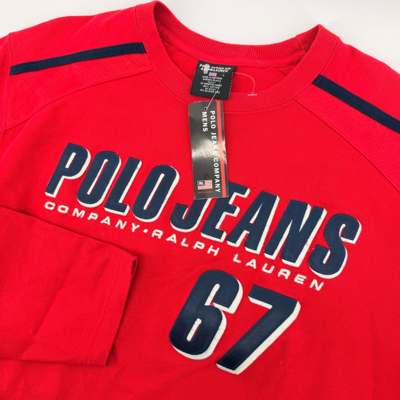 Vintage Polo Jeans Co Ralph Lauren Long Sleeve Sweater Mens Large Red 67 Graphic