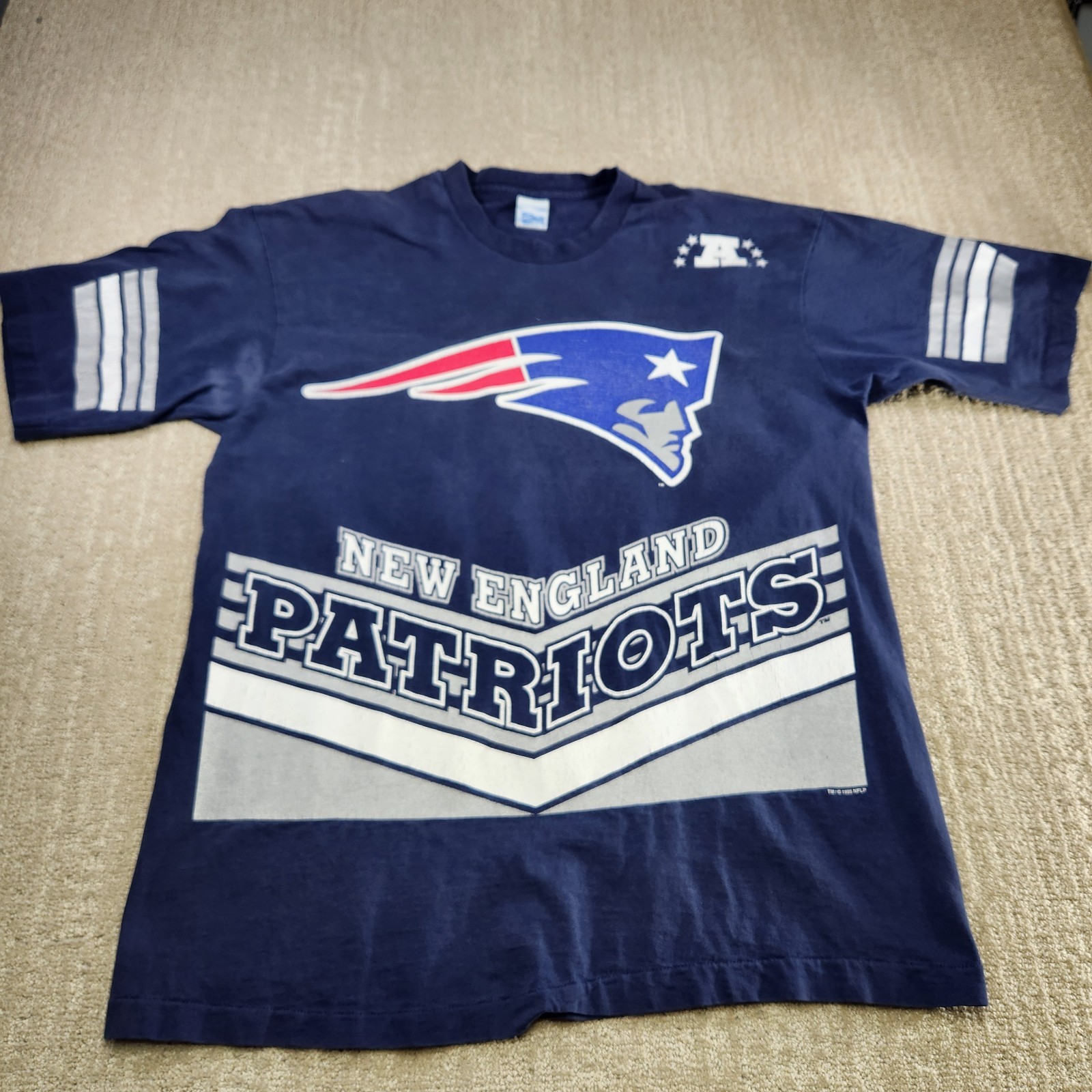 Vintage 90s New England Patriots Shirt Men XL AOP Salem Sports Single Stitch NFL