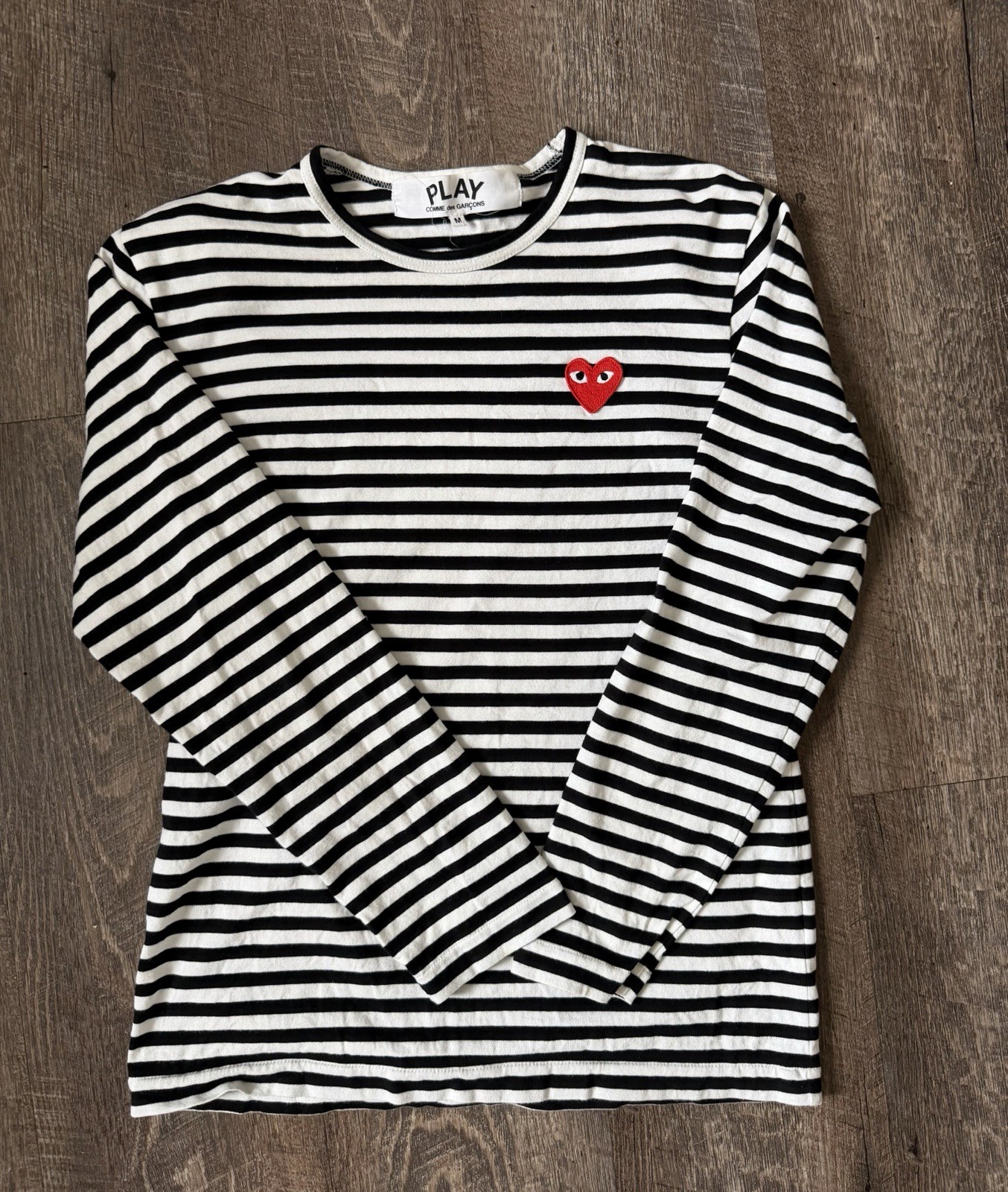 Comme Des Garcons PLAY Striped Heart Logo Long Sleeve T-Shirt Black White M