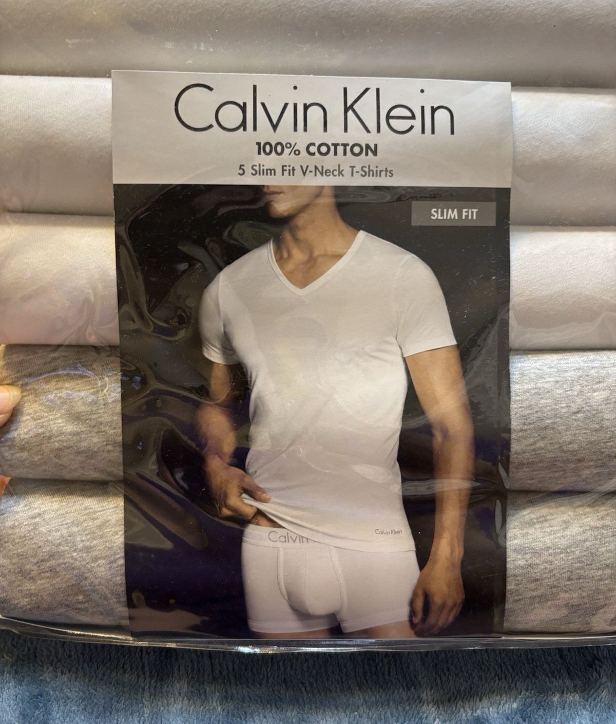 Calvin Klein Men’s 5-Pack Slim Fit V-Neck Cotton Knit T-Shirts Gray S