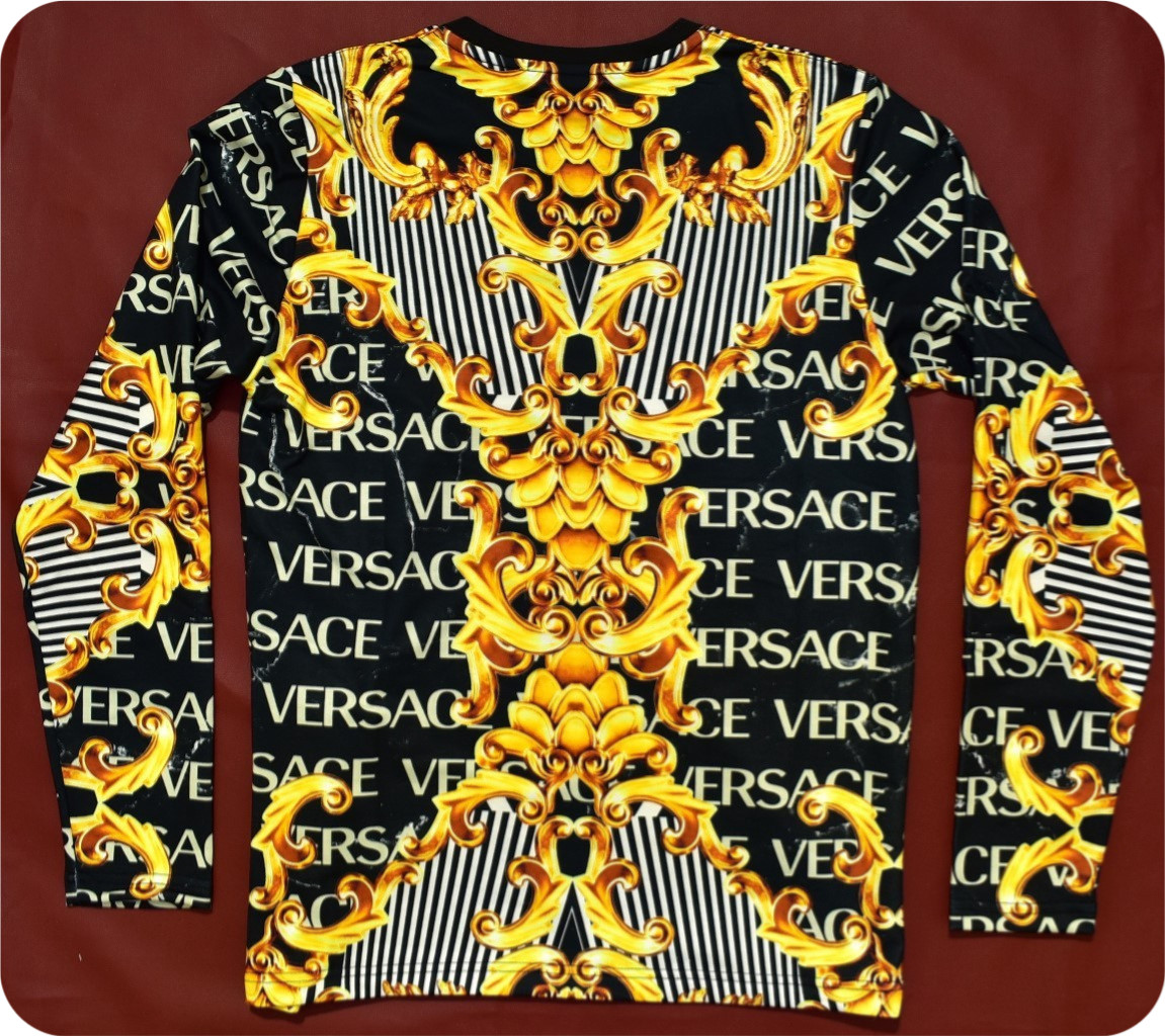 Versace Men’s Floral Print Medusa Gold Long Sleeve T-Shirt Size 3XL